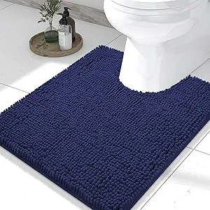 Smiry Luxury Chenille Toilet Rugs U-Shaped 24x20, Soft Absorbent Non-Slip Contour Bathroom Rugs for Toilet, Machine Washable Contoured Bath Mats, Navy Blue