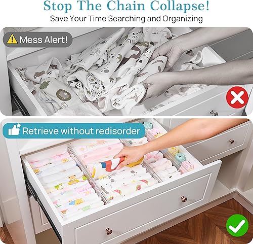 Miniatura 3 de Vtopmart Paquete de 4 separadores de cajones para ropa, 4 pulgadas de alto, 12.8 a 22.3 pulgadas, organizador de cajones extensible ajustable,