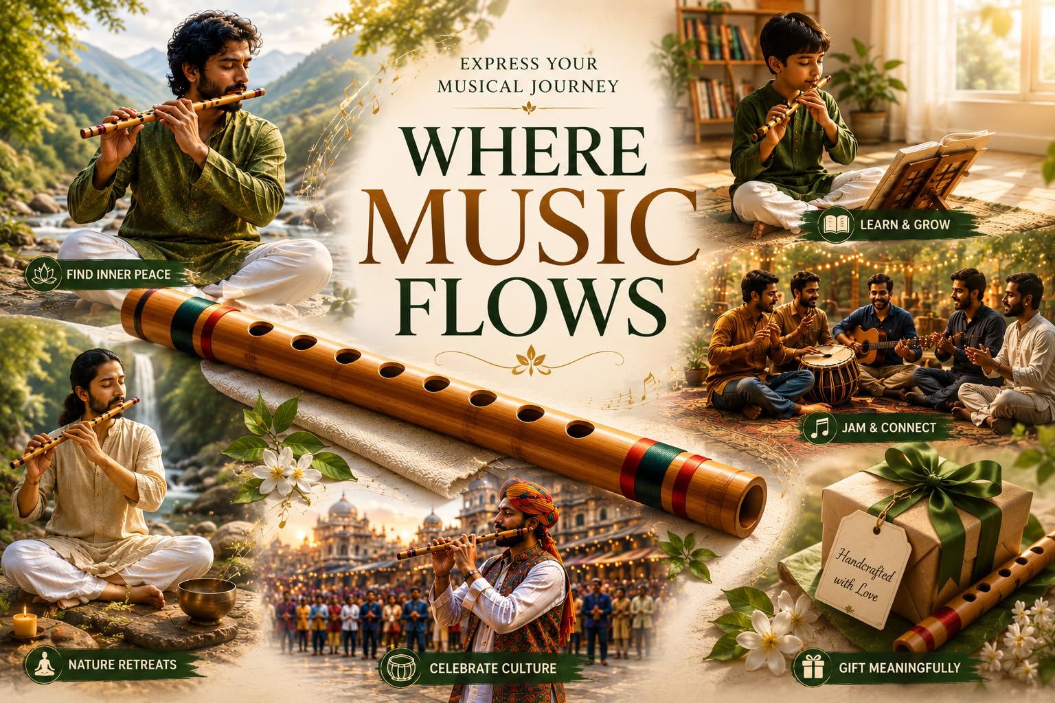 Idée cadeau d'anniversaire unique - Flûte indienne en bambou authentique de 35,6 cm - En forme de B - Instrument de musique traditionnel Bansuri fait à la main - Cadeau fantaisie pour lui, elle et
