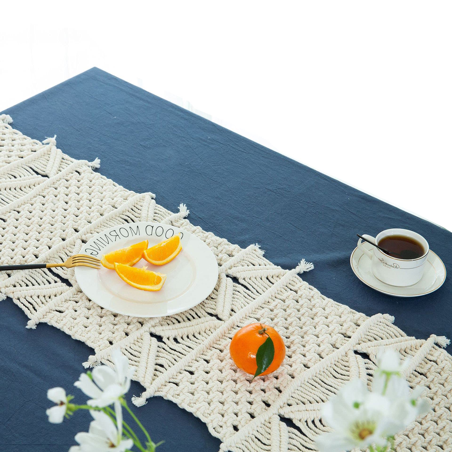 Boho Makramee Tischläufer 180x35cm Handgemade Gehäkelt Tischläufer Natur Landhausstil Tischband Läufer Tischdekoration für Hochzeit Festival-Ereignis