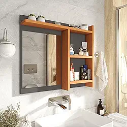 Genérico, Espelheira de Banheiro Armarinho Organizador com Prateleira Nicho Nioki - Cinza com Nature