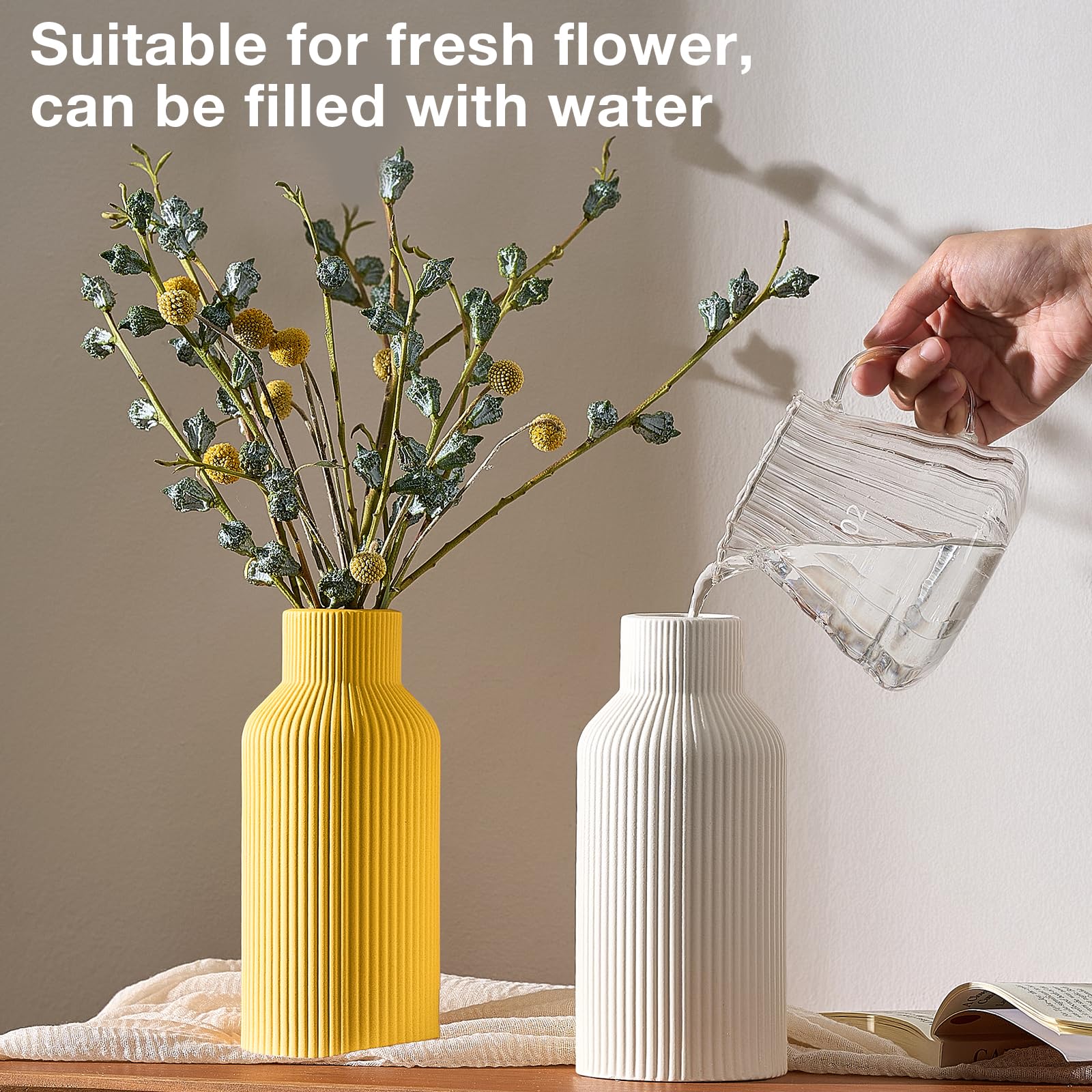 Mfacoy White Ceramic Flower Vase, Minimalist Decor, Modern Home Decorative Vase, — product photo