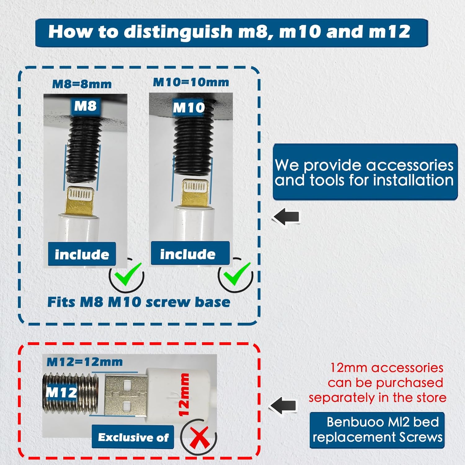 Metal Adjustable Bed Legs Replacement for Adjustable Bed Base Frame Parts Heavy Duty Feet Support Extra Height Range 5 to 8 Inch M8 M10 Thread Compatible with 89% Base (Set of 4)