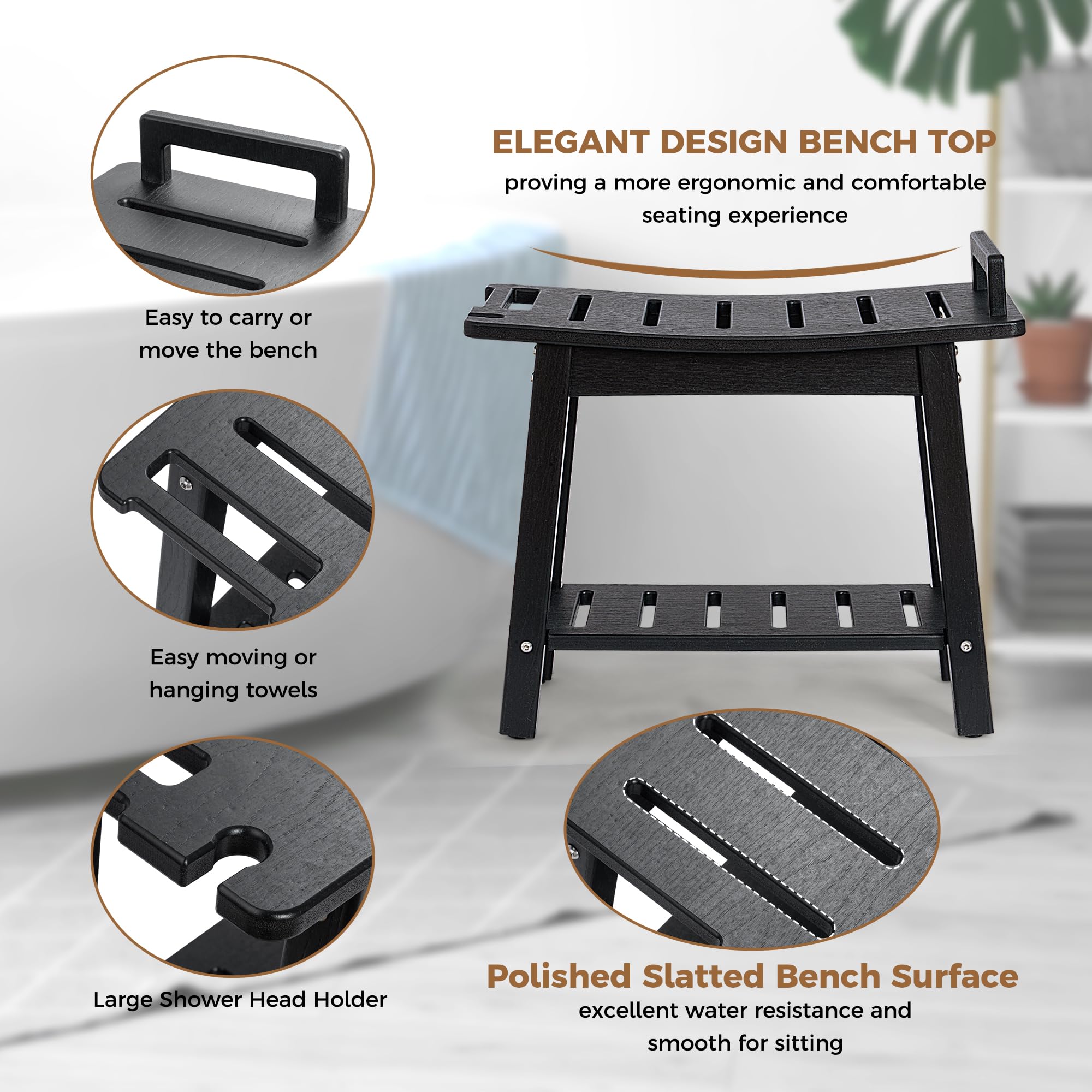 FLyjoe Banco de Ducha para Interior de Ducha, Patas de Afeitado, Asiento Grande Impermeable de Polietileno de Alta Densidad con Estante de Almacenamiento y Asas, Taburete de Ducha de SPA para bañera,