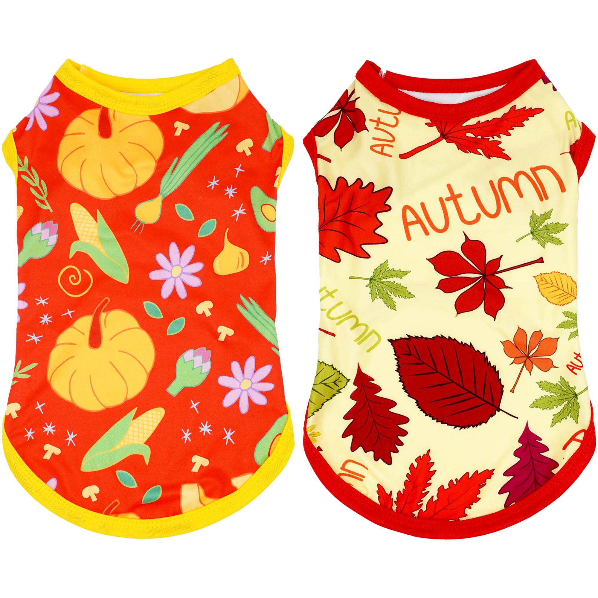 JpGdn Dog Shirts Fall for Extra Large Dogs Sleeveless Tank Top Tee Clothes Vest Autumn Red Yellow Pumpkin Maple Leaves Light Weight Stretchable Soft
