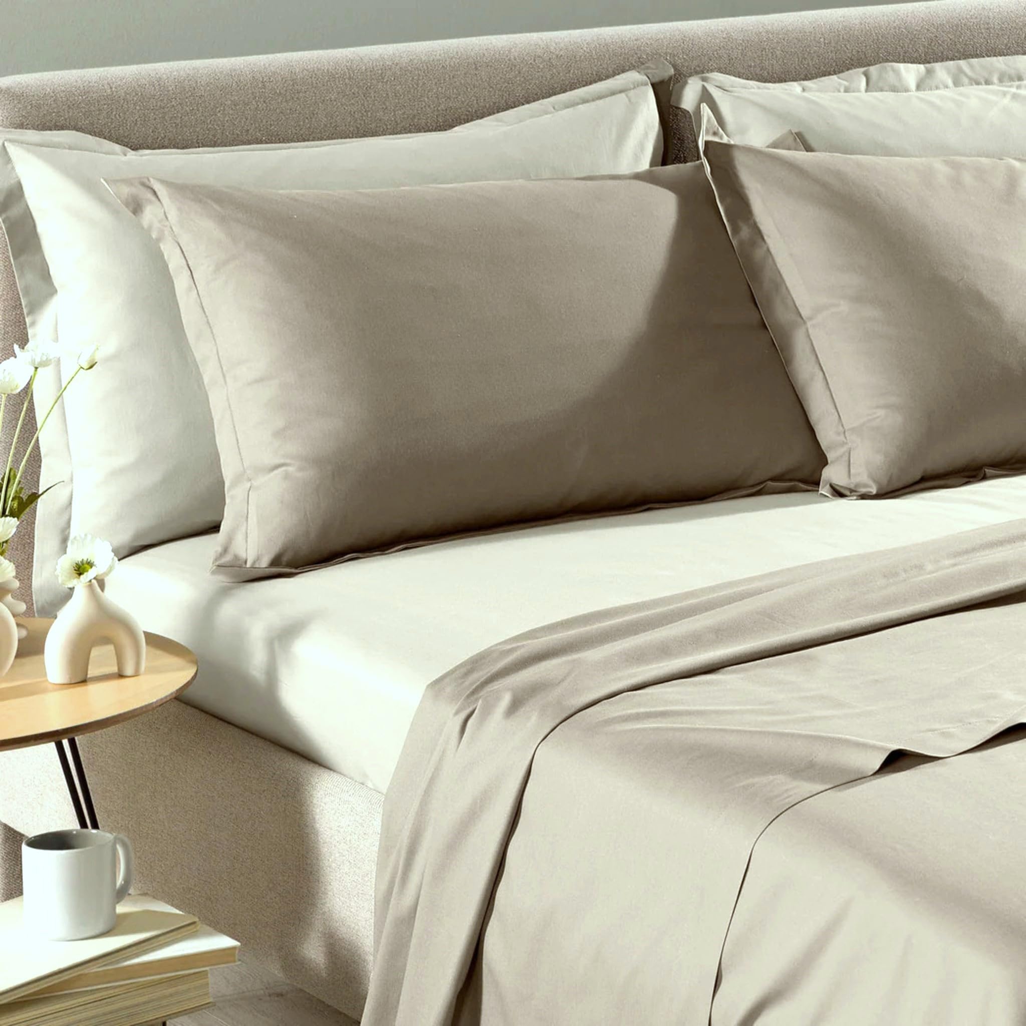 Caleffi Completo Lenzuola Matrimoniale Cotone e Lyocell Vita – Set Letto 240x280 con 2 Federe 50x80 a 4 Volant – Lenzuolo Sotto 180x200 con Angoli – Bicolore (Naturale)