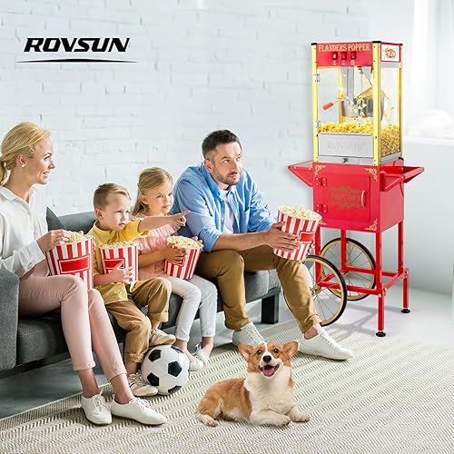Miniatura 8 de ROVSUN Popcorn Machine with Cart, Wheels & 8 Oz Kettle Makes Up to 32 Cups, Popcorn Maker with Stainless Steel Scoop, Oil Spoon & 3 Popcorn Cups for