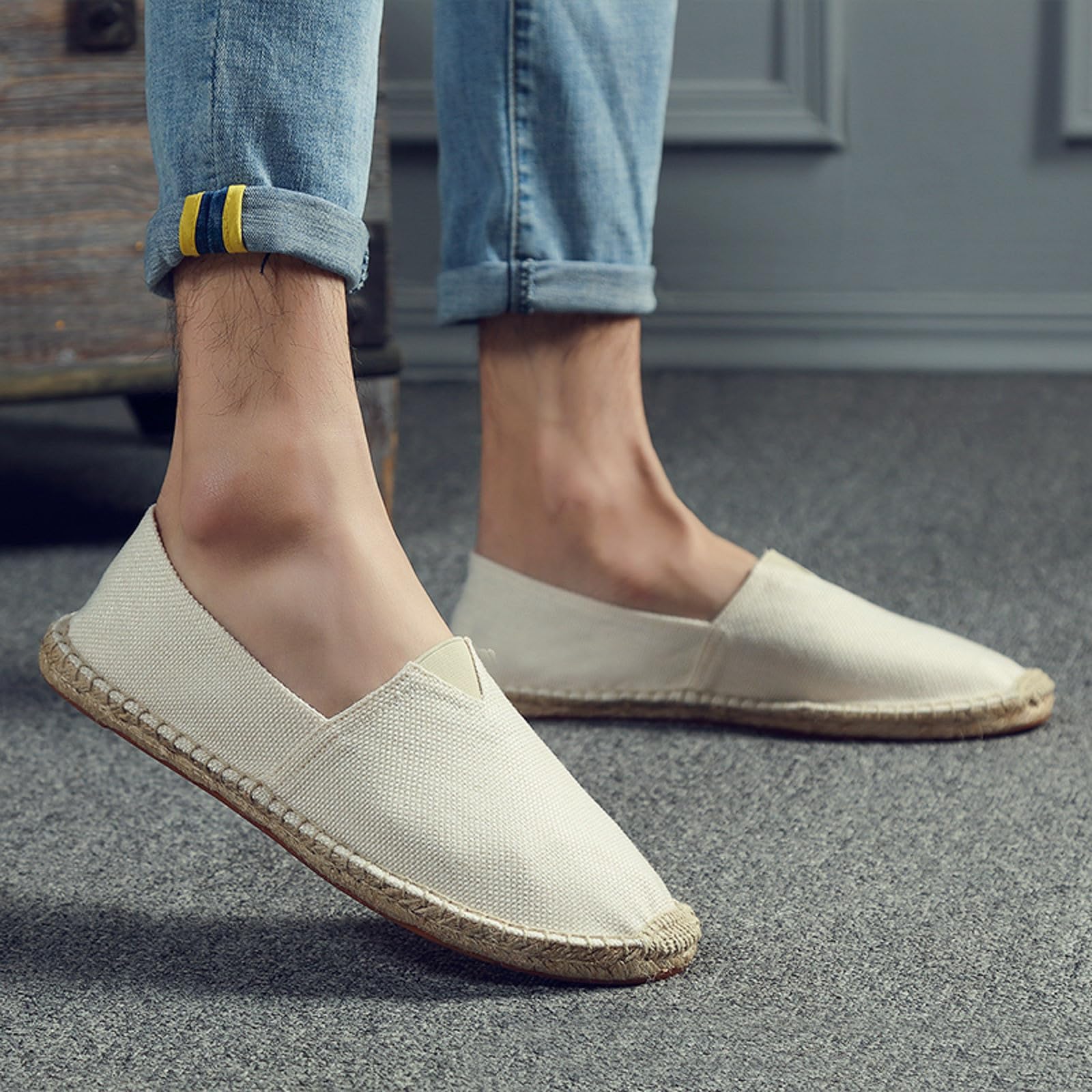 Uomo Espadrillas Donna Tinta Unita, Classico, Tela Slip-on Piatto, Comode e Traspiranti Scarpe da Pescatore, Suola in iuta antiscivolo confortevole tessile piatto Soletta comfort flessibile tessuto
