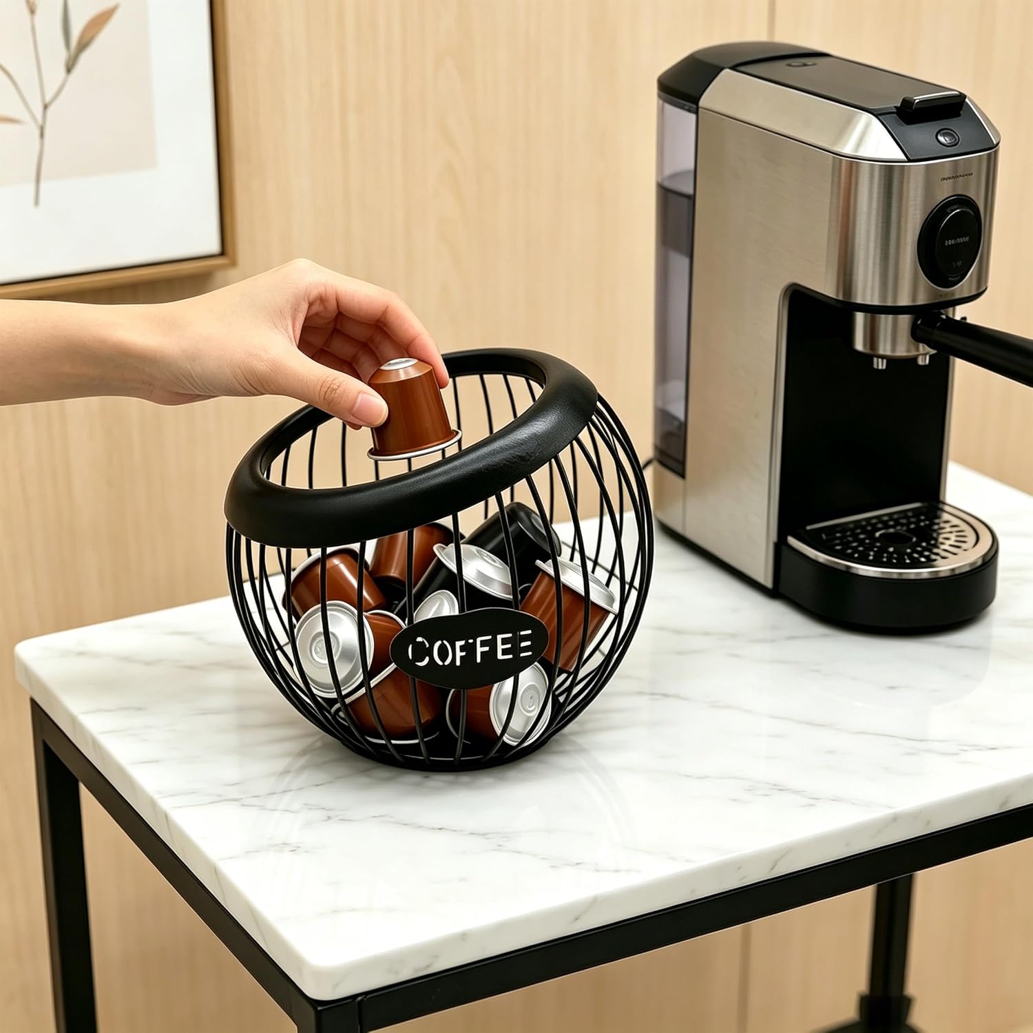 Coffee Pod Holder, K Cup Holders for Counter, Capacity Metal Coffee Pods Storage Organizer Coffees Capsule Container Basket, Bar Station Accessories, Black