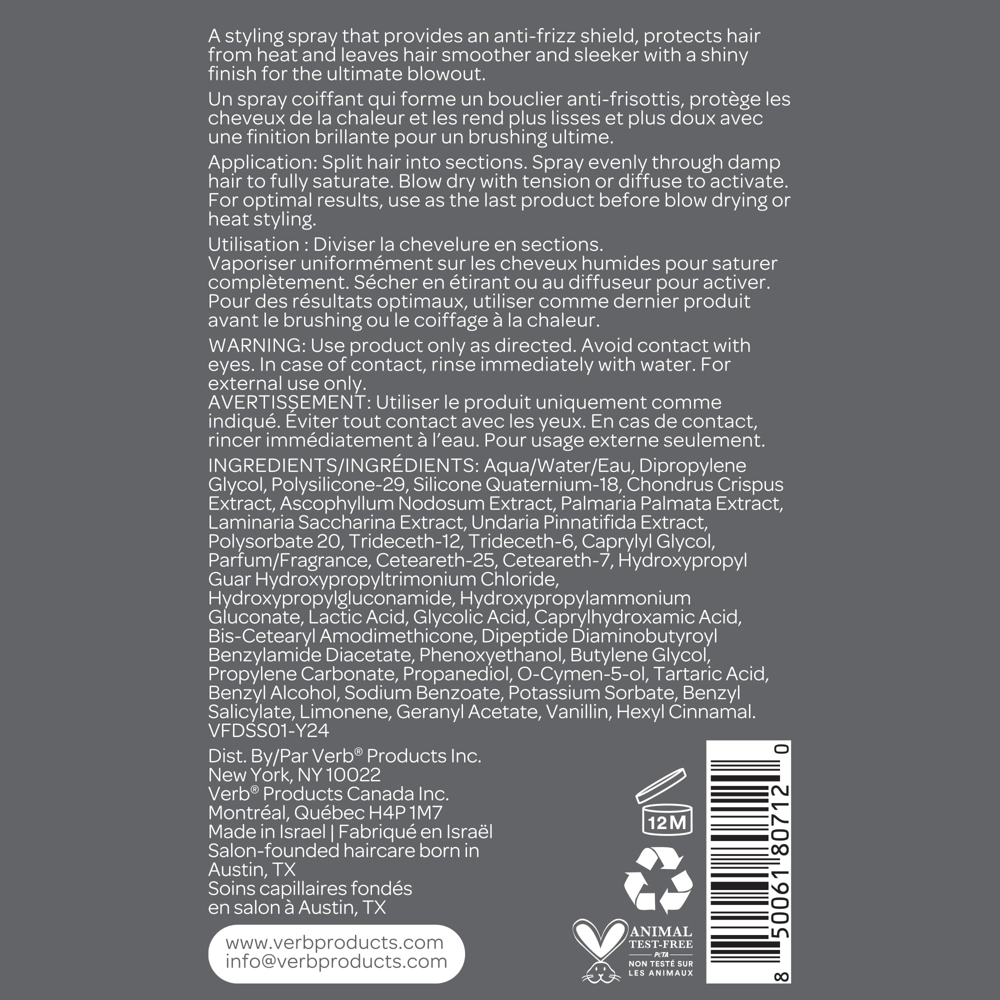 VERB Frizz Defense Smoothing Spray – Anti-Frizz Shield + Heat Protection for Sleek Blowouts – No Parabens, Gluten, or Harmful Sulfates – All Hair Types