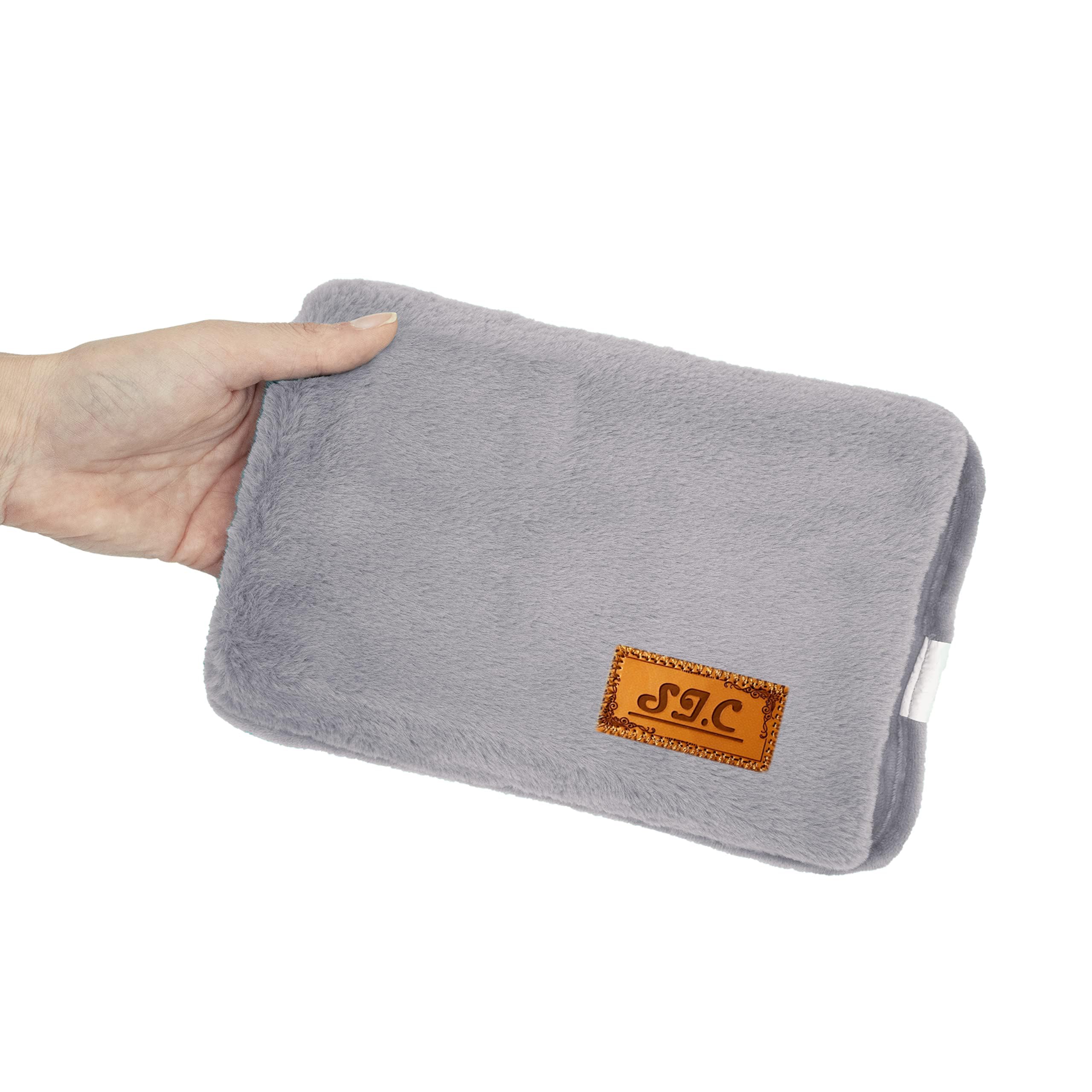 Borsa Acqua Calda Elettrica in Peluche; 500W, Scaldino Elettrico Scaldamani, Scalda Mani e Piedi in Casa, a Letto, per Giornate Fredde, Dolori Mestruali e Muscolari (Grigio)