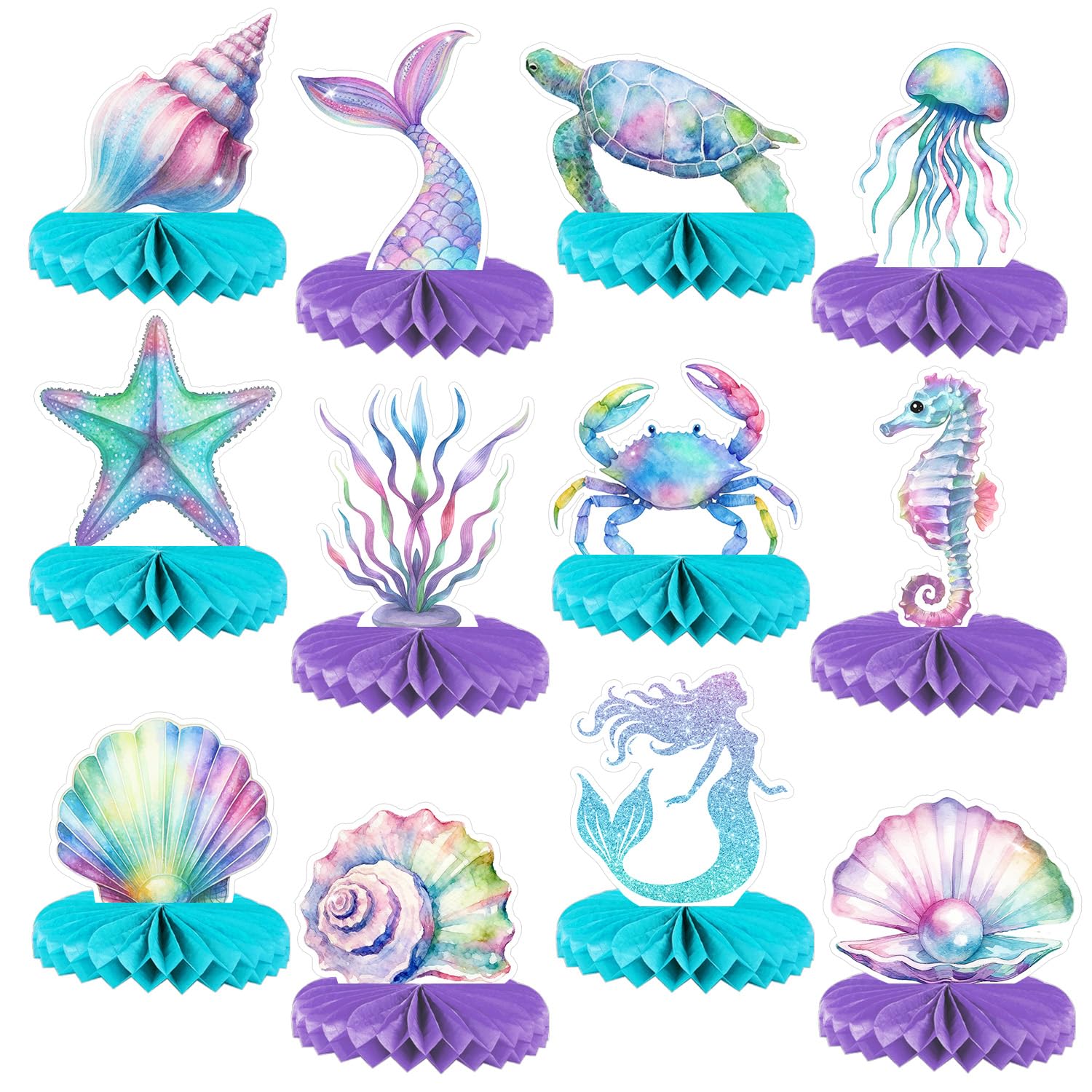 Nymora Birthday Party Centerpieces (12-Pack) β Unique Under The Sea Themed Table Decorations for Girls, Mermaid Theme Party Supplies