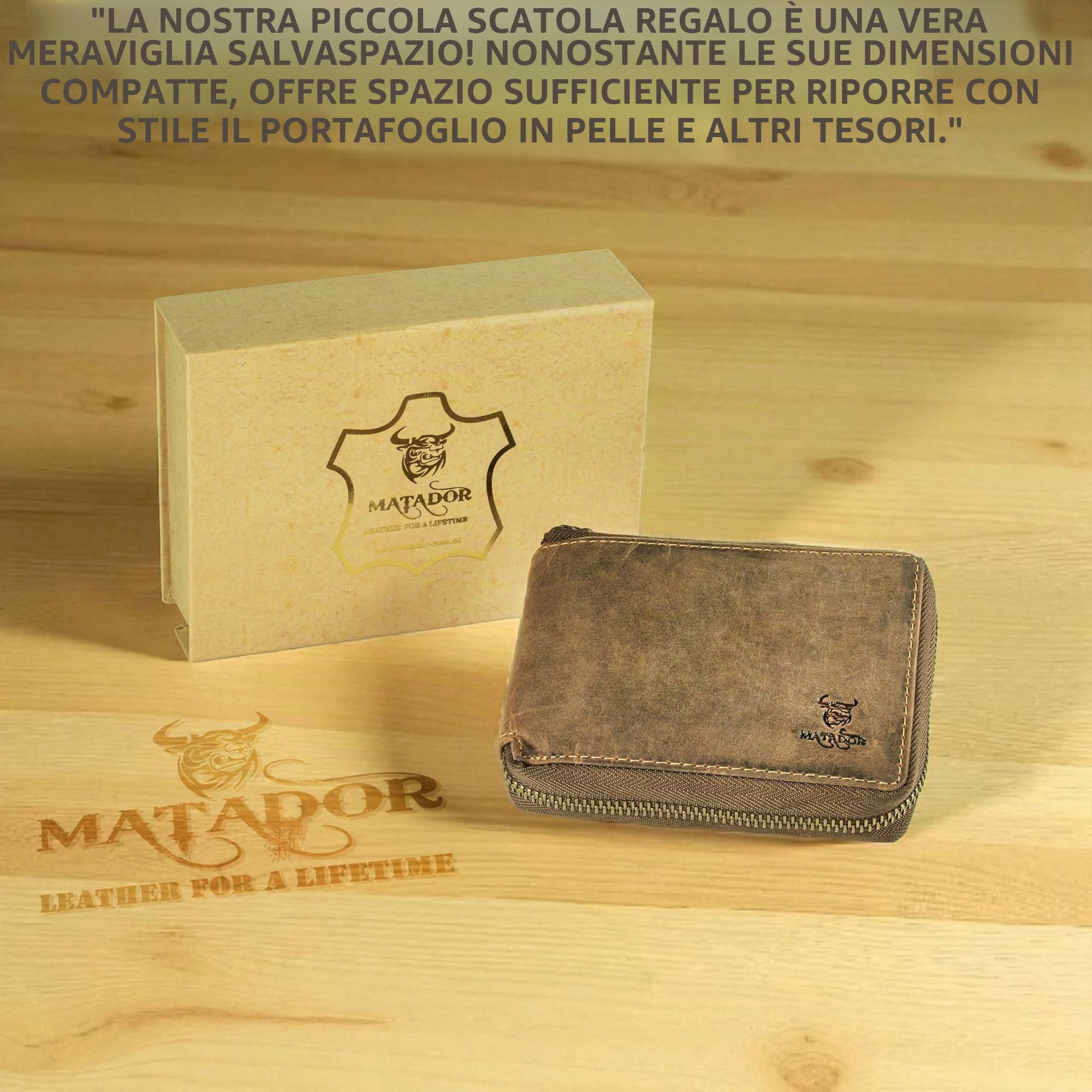 MATADOR BADALONA Portafoglio da Uomo in Pelle con Blocco RFID | Elegante Scatola Regalo, di Lusso, con Chiusura Lampo, Molti Scomparti per Carte