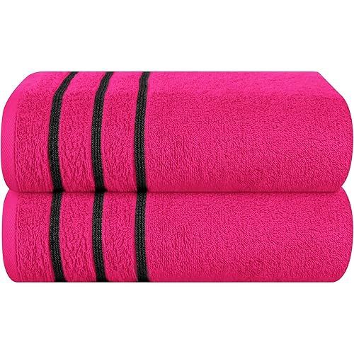 Cotton 2 Pack Oversized Bath Towel Set 28x55 inches, Large Bath Towels, Ultra Absorbant Compact Quickdry & Lightweight Towel, Ideal for Gym Travel Camp Pool - Hot Pink, 71630