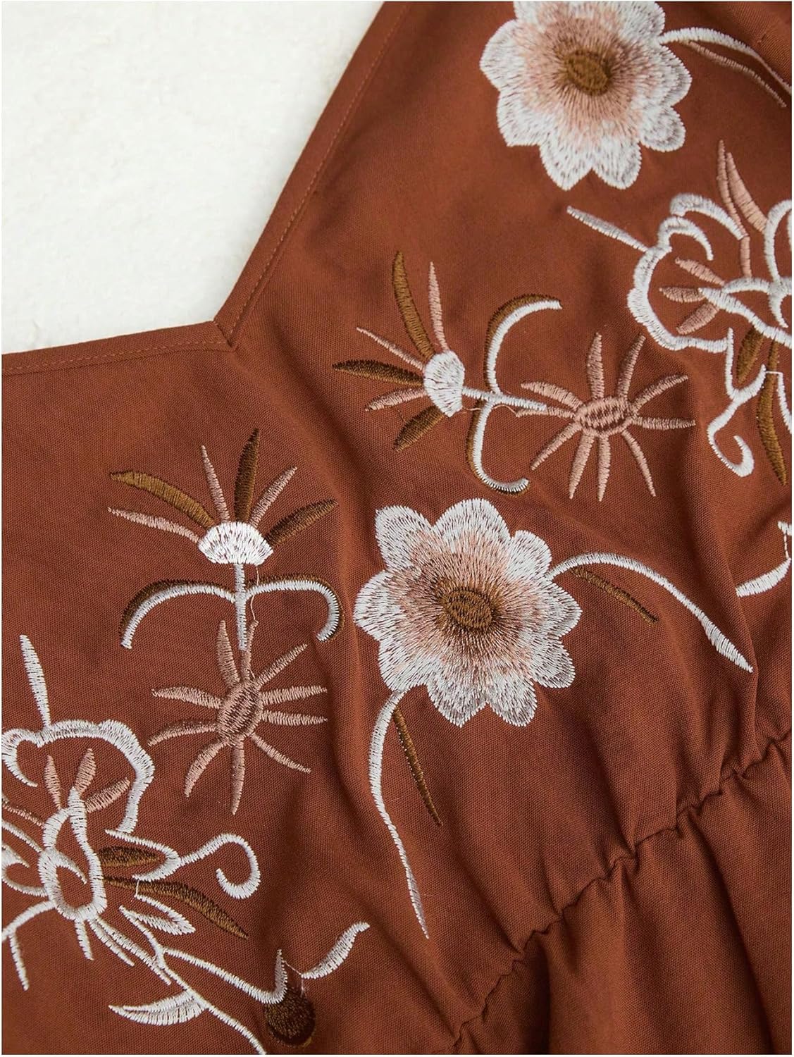 Women's Plus Size Western Cowgirl Dresses Flowy Boho Maxi Dress Floral Embroidered Ruffle Short Sleeve Country Outfit - Image 5