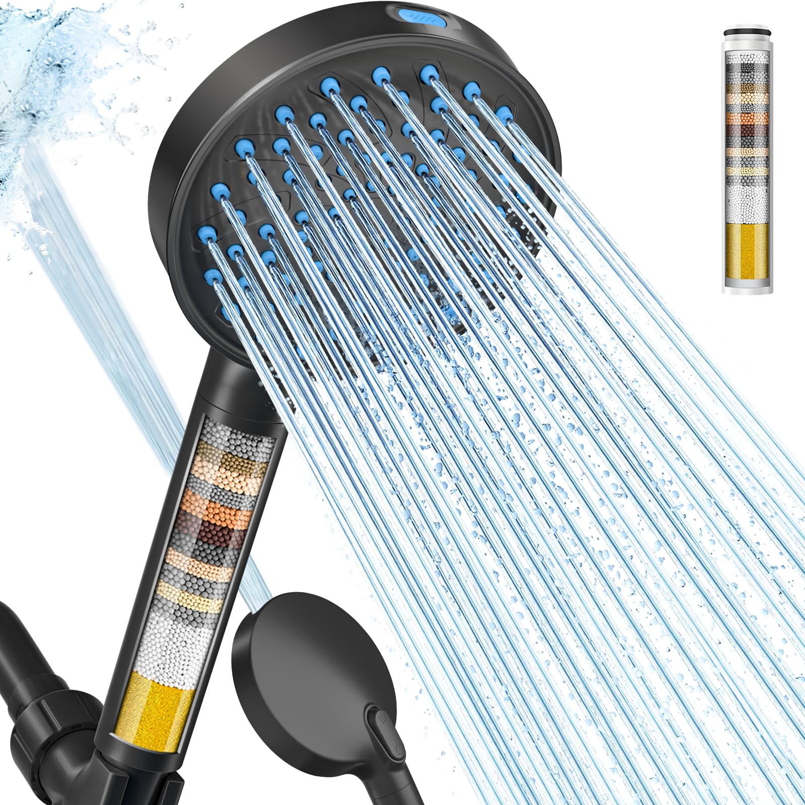 Cobbe Filtered Shower Head with Handheld, High Pressure 7-mode Showerhead with Filters for Hard Water - Remove Chlorine - Reduces Dry Itchy Skin, Patented Paddle Shift Design, Black