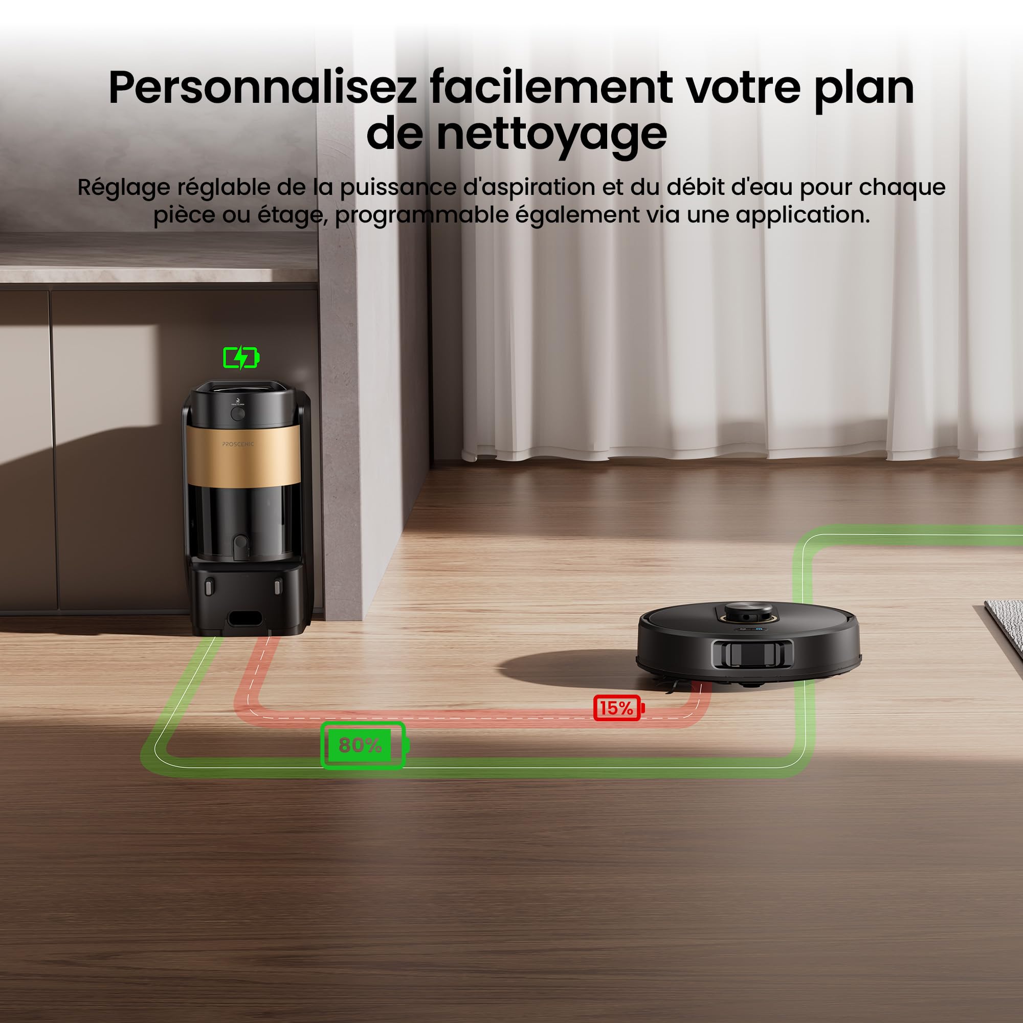 Proscenic Q20 Plus Robot Aspirateur Laveur 10000Pa avec Station Sans Sac Vidage Automatique,200Min Aspirateur Robot et Serpillière,Nav Lidar Cartographie,Évitement d'obstacles,Pour Poils Animaux Tapis
