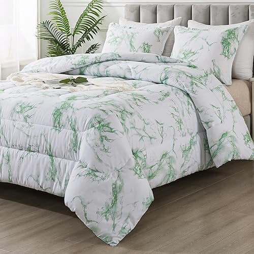 Miniatura 2 de Litanika Edredón de mármol verde salvia King (104 x 90 pulgadas), 3 piezas (1 edredón de mármol y 2 fundas de almohada), juego de ropa de cama de