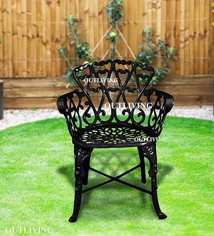 OUTLIVING Cast Aluminium Patio Seating Chair and Table Set for Balcony Outdoor Furniture Set for Garden (Black, Single Seater)