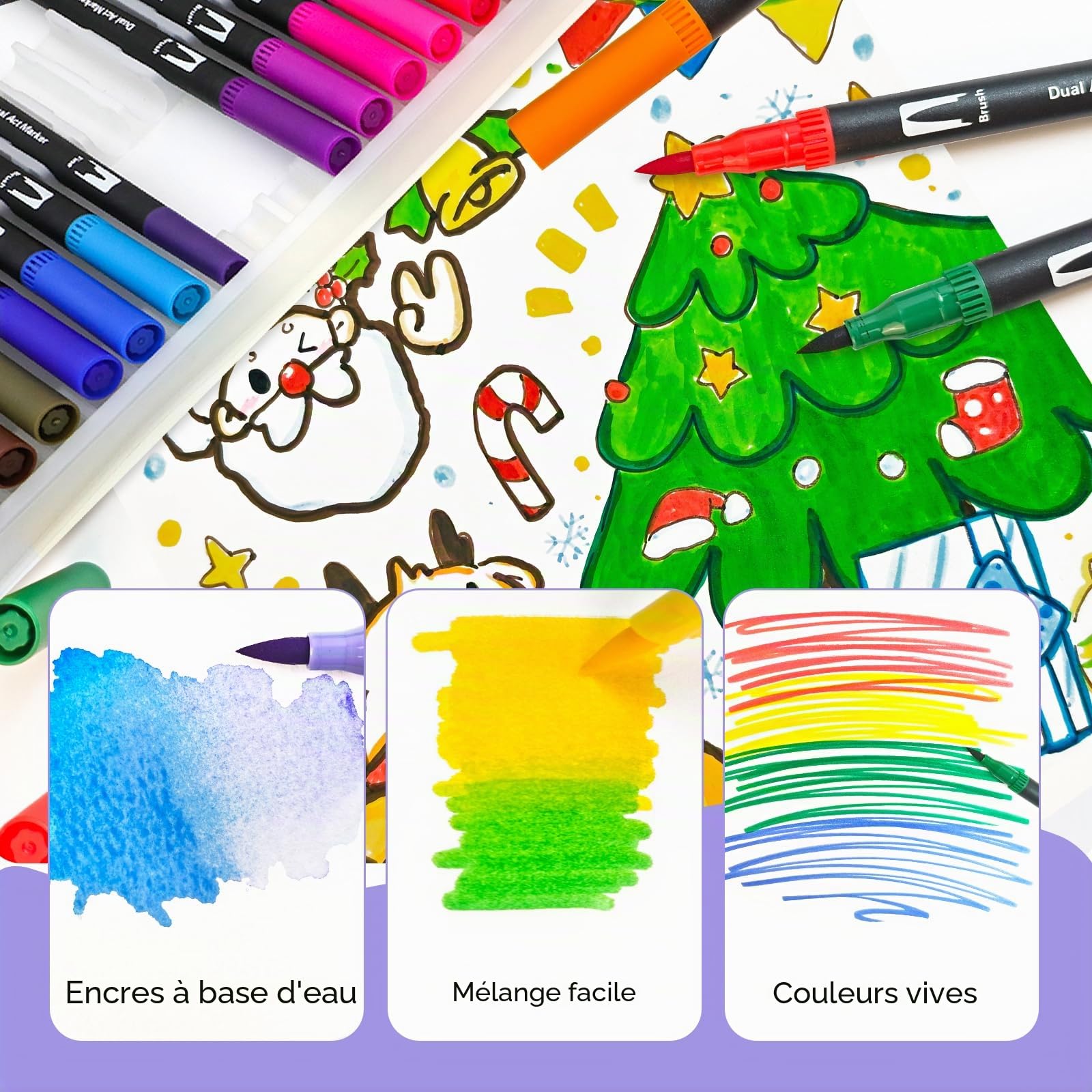 Artecho Feutre Coloriage Adulte 72 Couleurs, Double Pointe Feutre Aquarelle pour Dessin, Mandalas, Manga, Doodling et Calligraphie, Brush Pen pour Débutants et Artistes