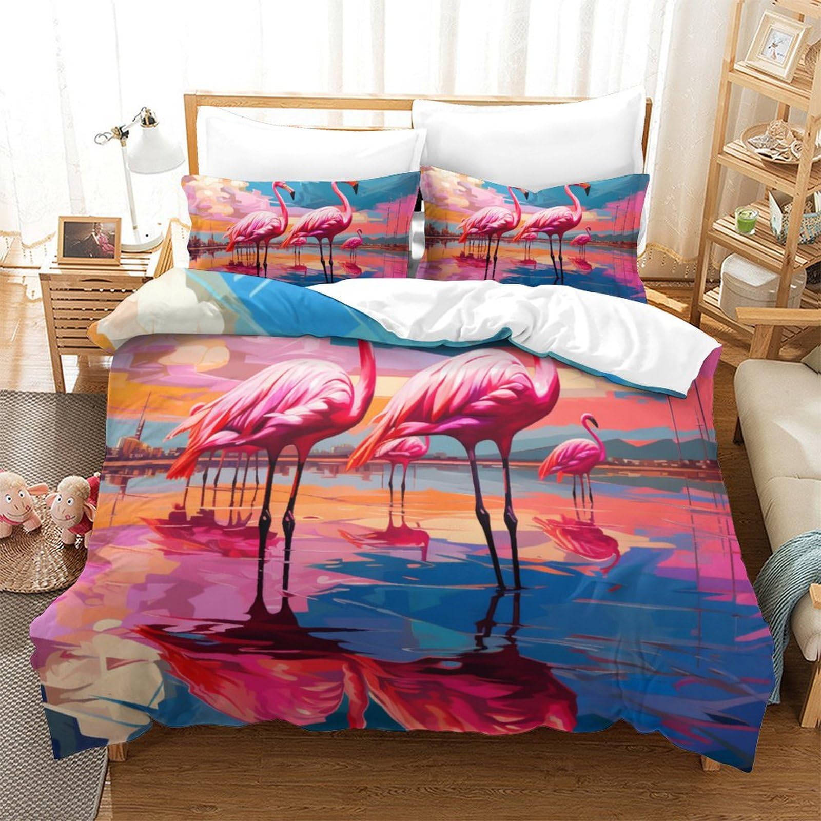 Housse couette haute qualité flamants roses en taille 260x220cm
