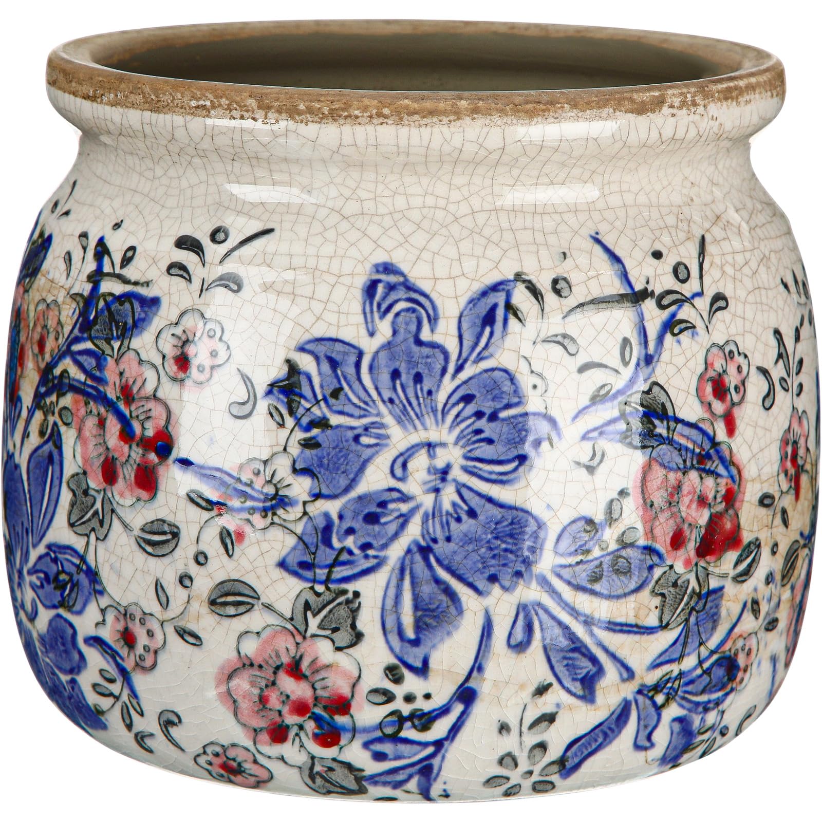 Ninehaoou Vintage Planter Blue Red Peony