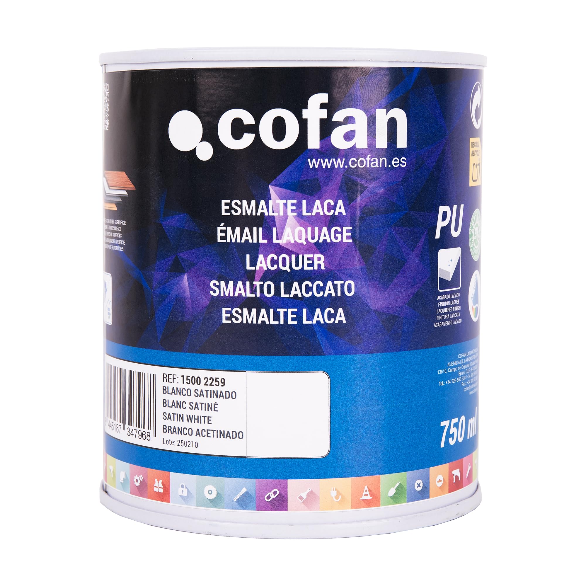 Cofan Smalto Lacca Acqua | Colore Bianco Satinato | Flacone da 750 ml