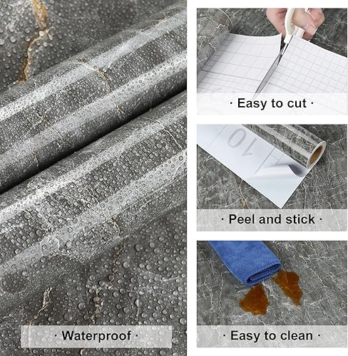 Miniatura 8 de Papel adhesivo de mármol gris para despegar y pegar, papel tapiz de mármol brillante para encimera, despegar y pegar, impermeable, envoltura de