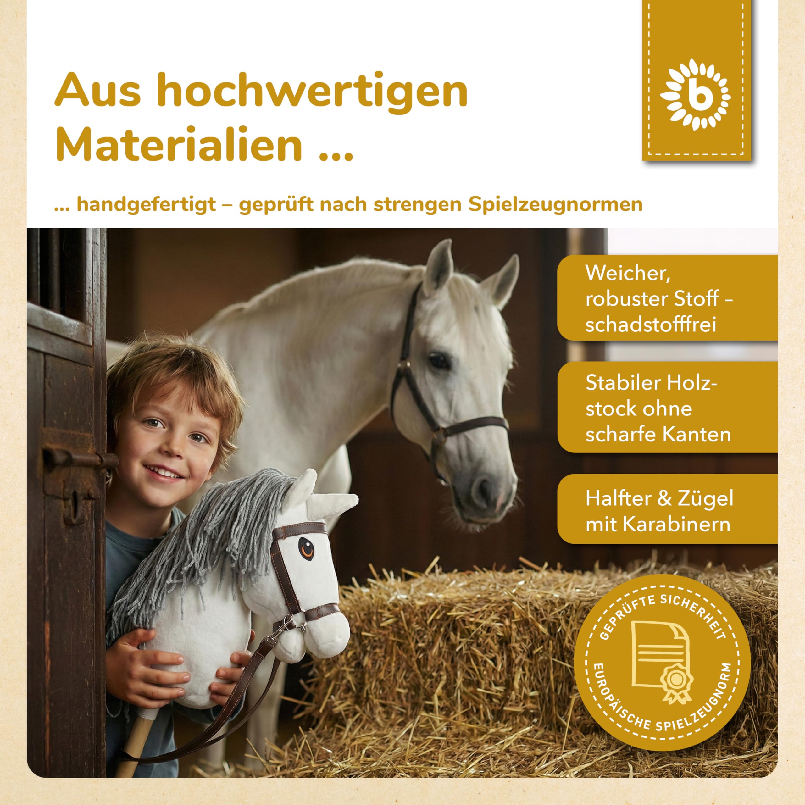 Bieco Hobby Horse konik na kijku, pleśń, rozmiar M, z wyciągami, zdejmowany kij i ogon, do jazdy konnej, ujeżdżania i gier, hobby