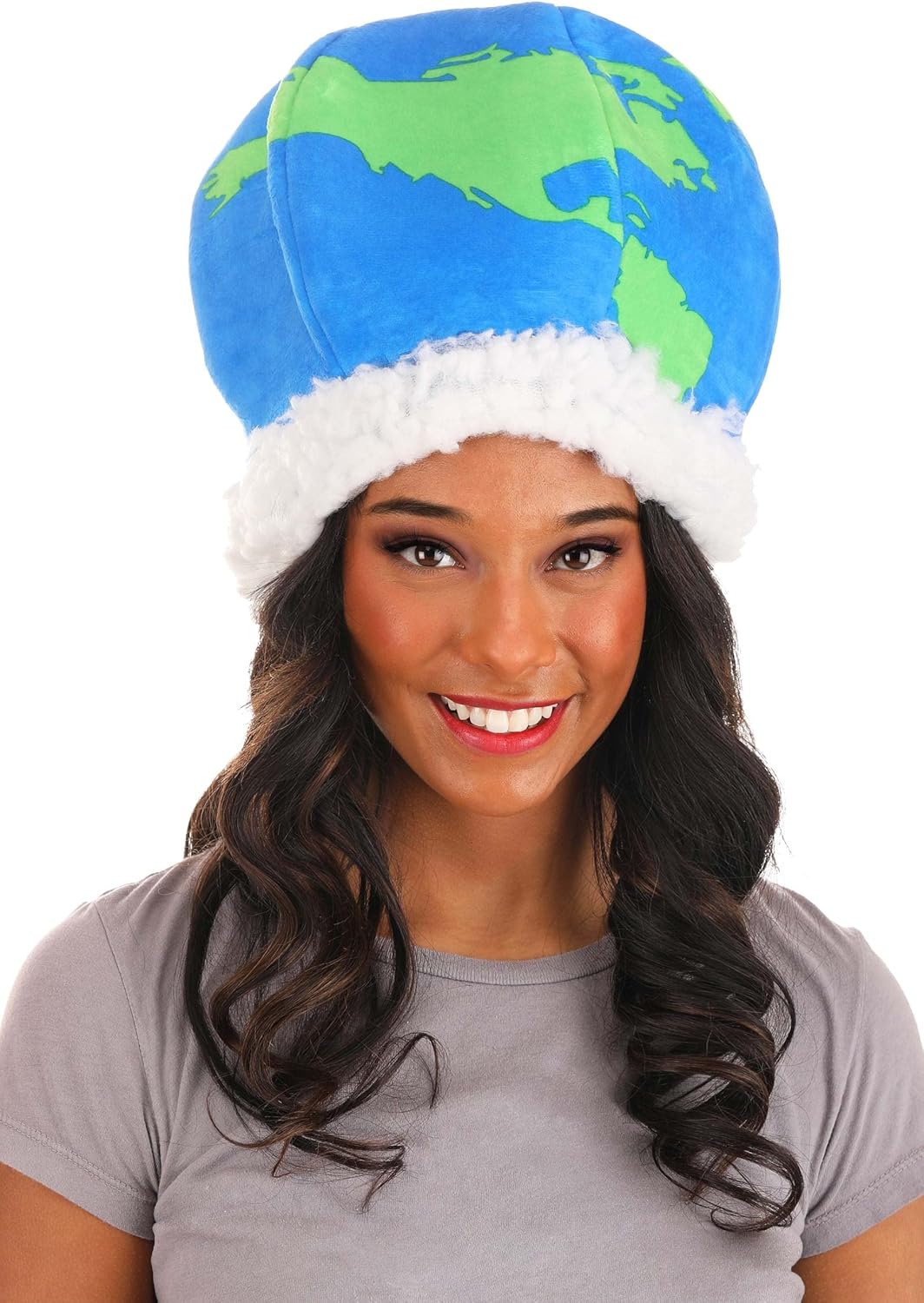 Earth Explorer Plush Hat - 100% Polyester Velour, Sherpa Band, World Map Graphics, Adjustable Broadcloth Lining