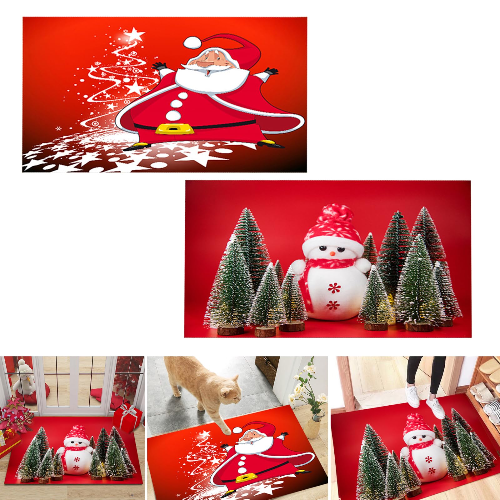 Zuzer Felpudo Navidad 2PCS Felpudos Navideño Lavables Absorbente Alfombra de Navidad,Antideslizante Alfombras Felpudo de Entrada para el Salón el Baño la Cocina