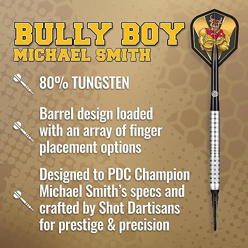 Miniatura 2 de Shot! Dardos de punta suave, Michael Smith Bully Boy Precision (0.63 oz0.71 oz), barril 90% tungsteno, juego de dardos profesionales hechos a mano y