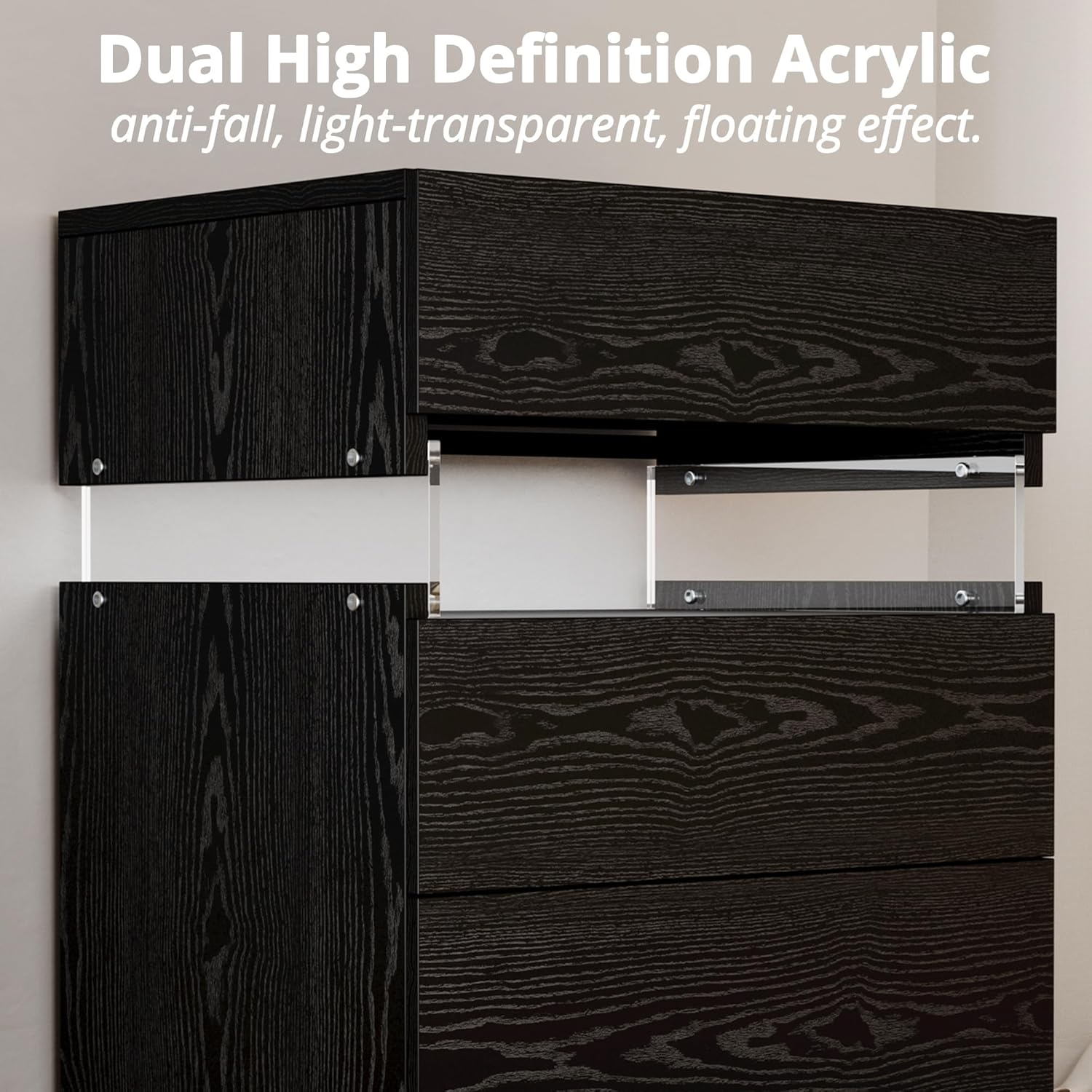 IRONCK Nightstand, Bedside Table with 3 Drawers, Modern Night Stands with LED Light, End Table with Storage for Bedroom, Black