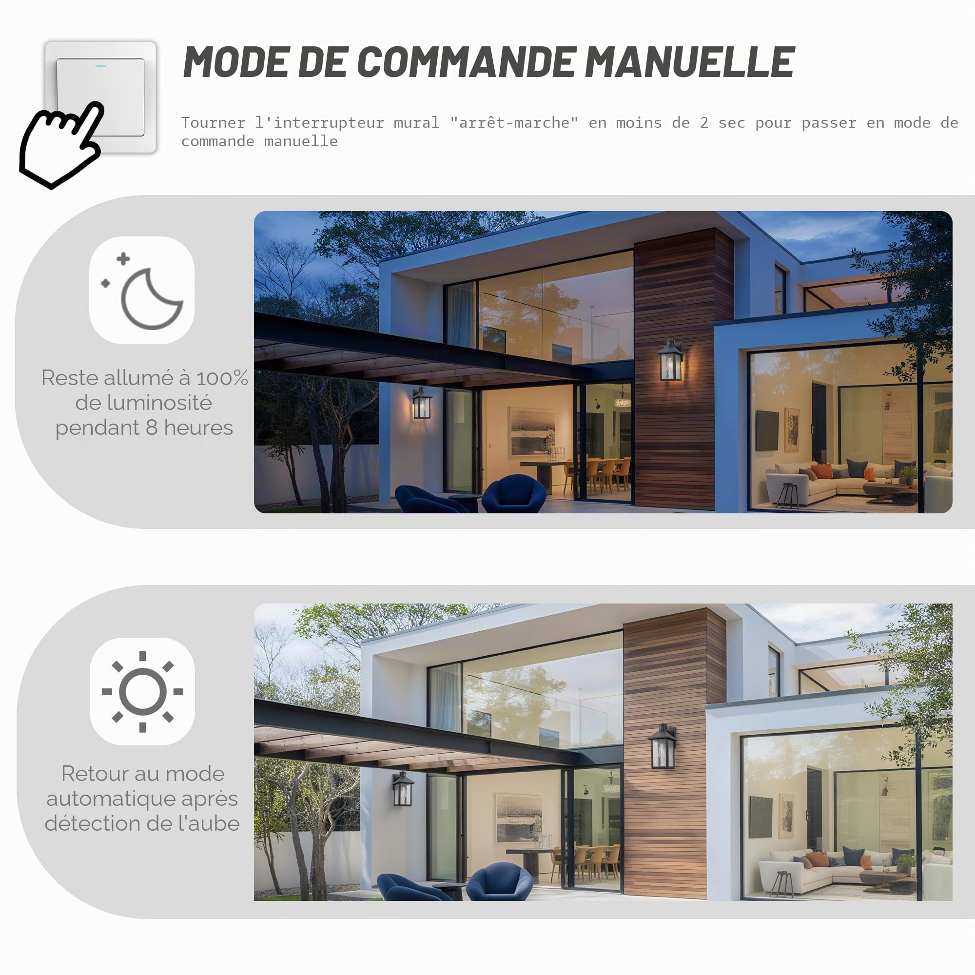 FTL Applique Murale Lanterne Exterieur Detecteur de Mouvement, Porche Lampe Exterieur E27 avec Verre Ondulé Par l'Eau, Luminaire Mural d'Extérieur avec Capteur de Mouvement pour Jardin Terrasse, IP44
