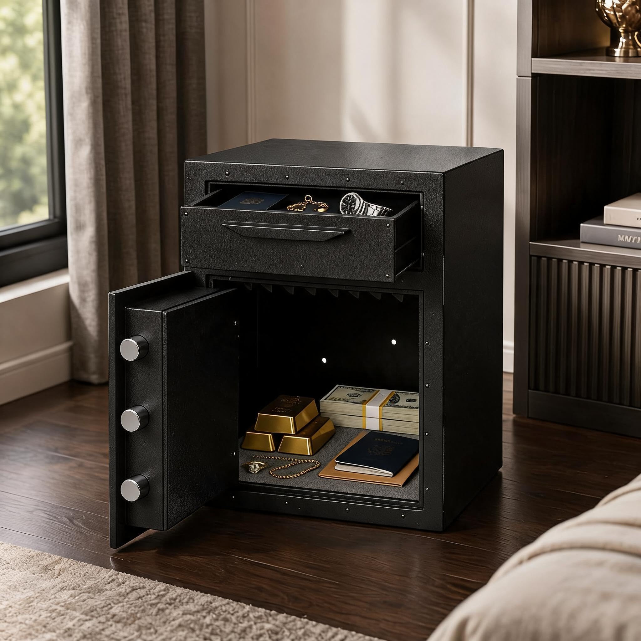 Stahl-Sicherheitstresor 74 L (2,6 cu ft) - Elektronikschloss mit Digital-Tastenfeld & Notschlüssel - Alarmfunktion - herausnehmbarer Einlegeboden - für A4-Dokumente, Laptop, Geld & Schmuck
