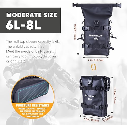 Miniatura 9 de WILD HEART Bolsas impermeables para barra de choque, 6L8L15L, bolsa de motocicleta utilizada como equipaje de motocicleta, asiento trasero, soporte