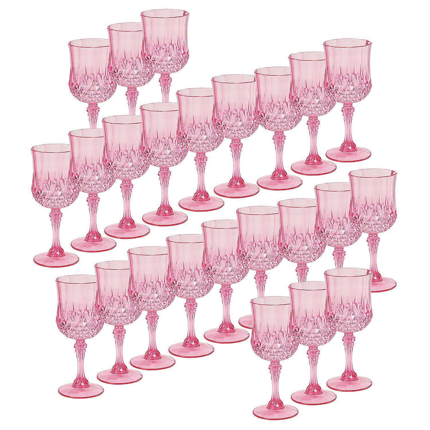 Fun Express Bulk 48 Count Patterned Plastic Wine Glasses, Disposable, 8 ounce, Wedding, Reception, Grand Event Party Supplies