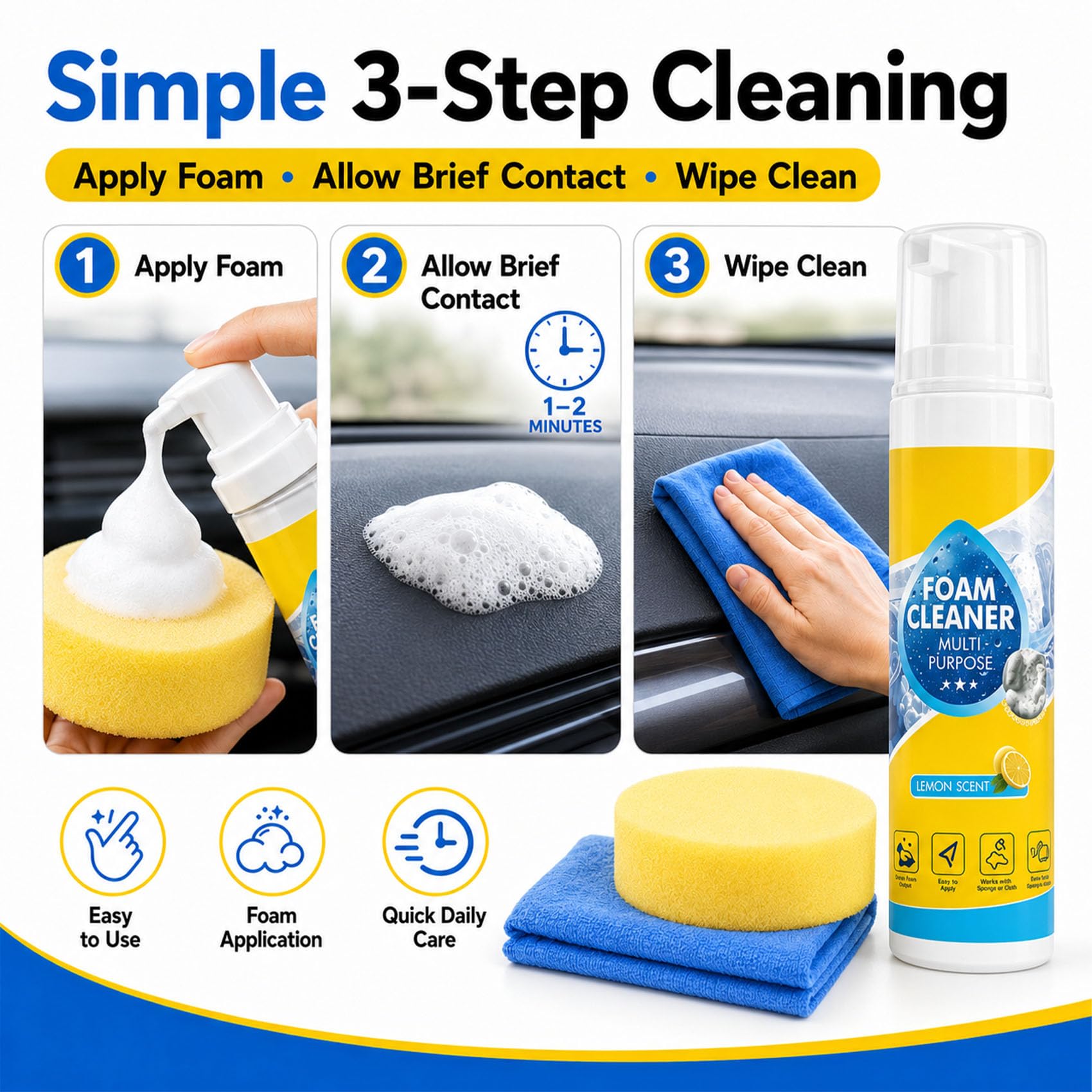 Jeeeun Foam Cleaner all Purpose, Deep Cleaning Foam Cleaner for Car Interior, Dashboard, Seats, Kitchen, Bathroom Tile And Home Surfaces (3pcs)