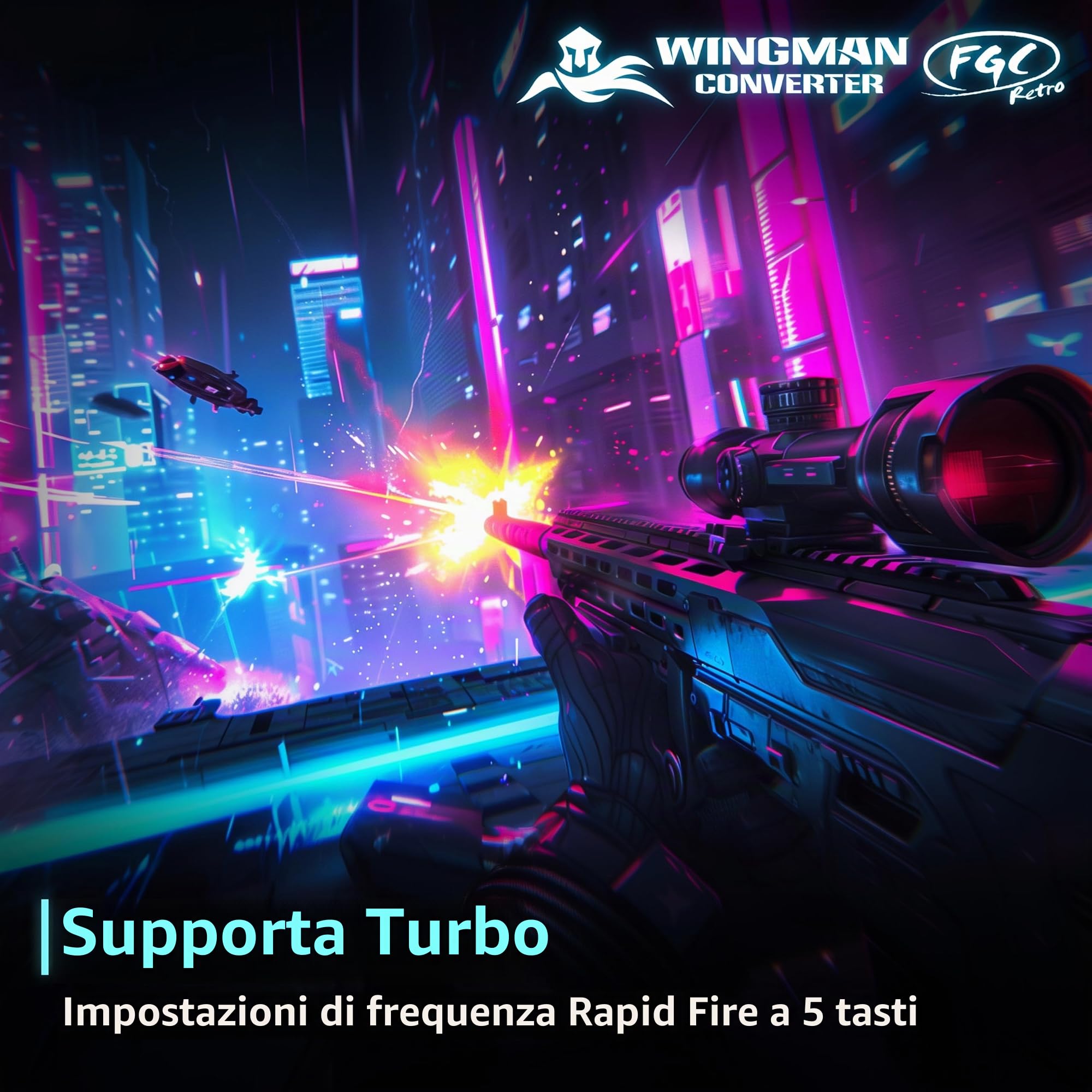 Brook Wingman FGC Retro con Portachiavi - PS1 & PS2 Controller per PS5, PS4, PC - Turbo, Remap, Macro - X-Input - Compatibile con tappetini da ballo, arcade, controller di gioco ritmico