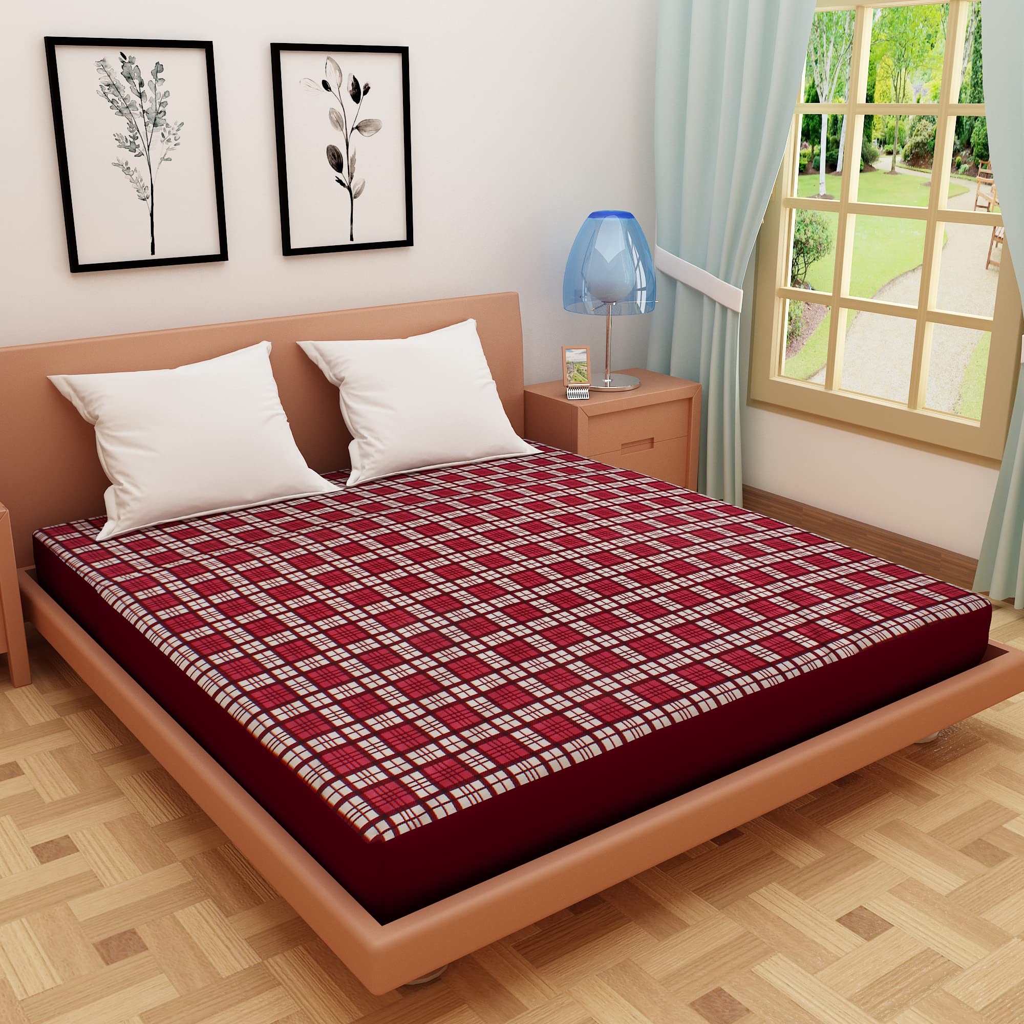 Dream Care Water Proof Terry Cloth Printed Mattress Protector 78x72 Inch for Single Bed | Water Resistant Fitted Mattress Cover (Maroon_Pack of 1)-picture-22