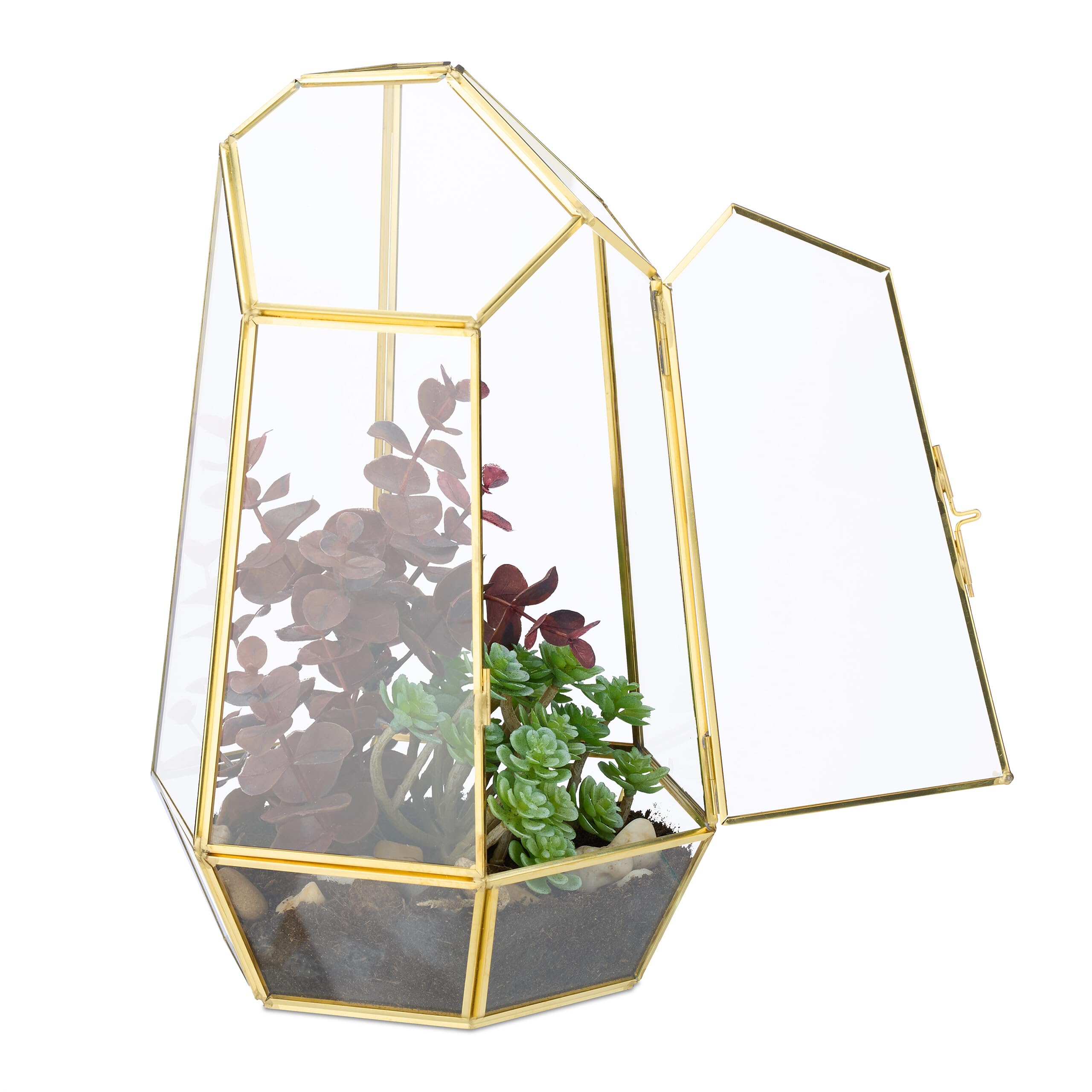 Relaxdays Terrarium pour Vos Plantes, décoratif et Pratique, pour Le Rebord de la fenêtre, 26 x 18 x 15 cm, doré
