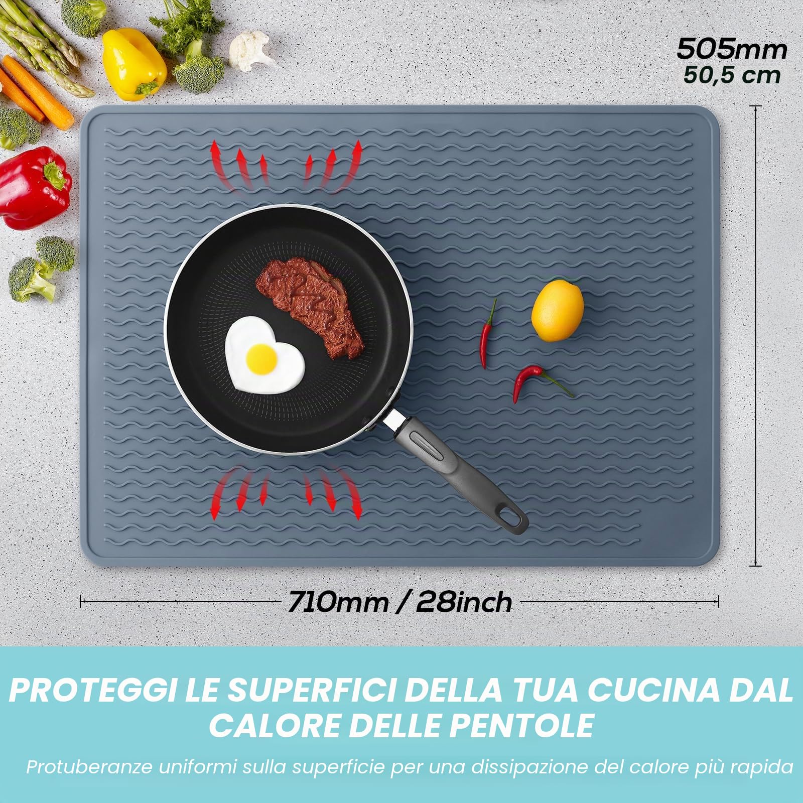 Copri Piano Cottura Induzione 71 x 51 cm, Coperchio per piano di cottura in silicone per fornelli elettrici, resistente al calore tappetino in silicone per piano cottura