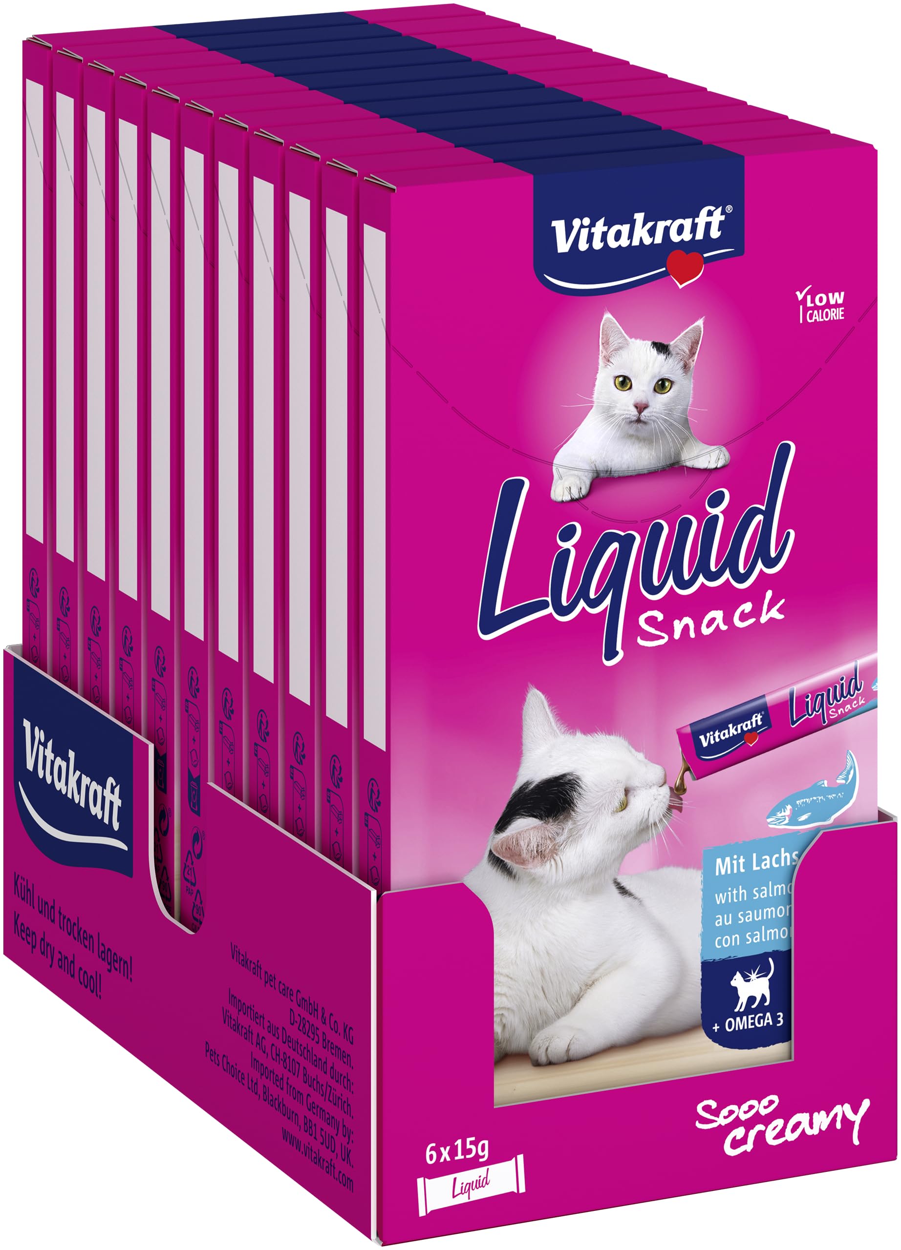 Snacks Vitakraft pour Chats Saumon de collation Liquide pour Chats - 11 x 90g