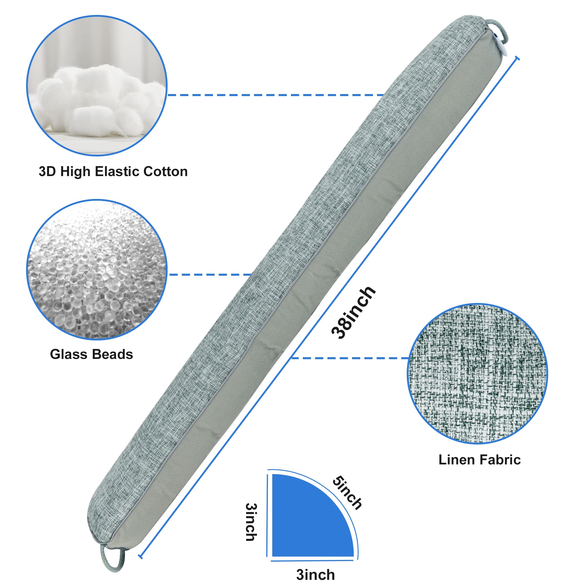 NABOWAN 38" Weighted Under Door Draft Stopper -Triangular Door Draft Blocker with Hook Loops, Weather Stripping Noise Blocker