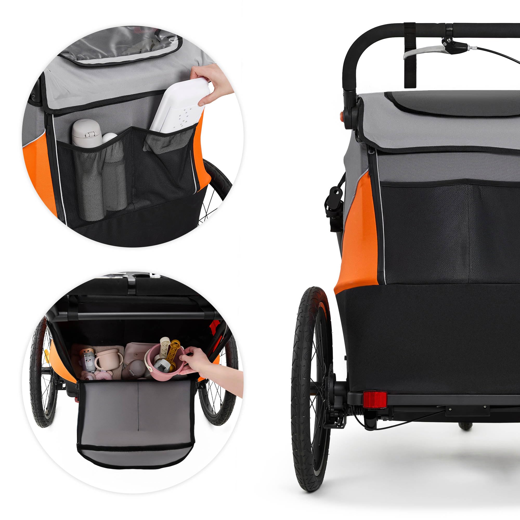 Kinderkraft NAVA 3in1, Kinderwagen, Laufwagen und Fahrradanhänger, für ein oder zwei Kinder (bis 44 kg), Sonnenschutz, zwei unabhängige Bremsen, Aluminiumrahmen, leicht zu falten,Orange