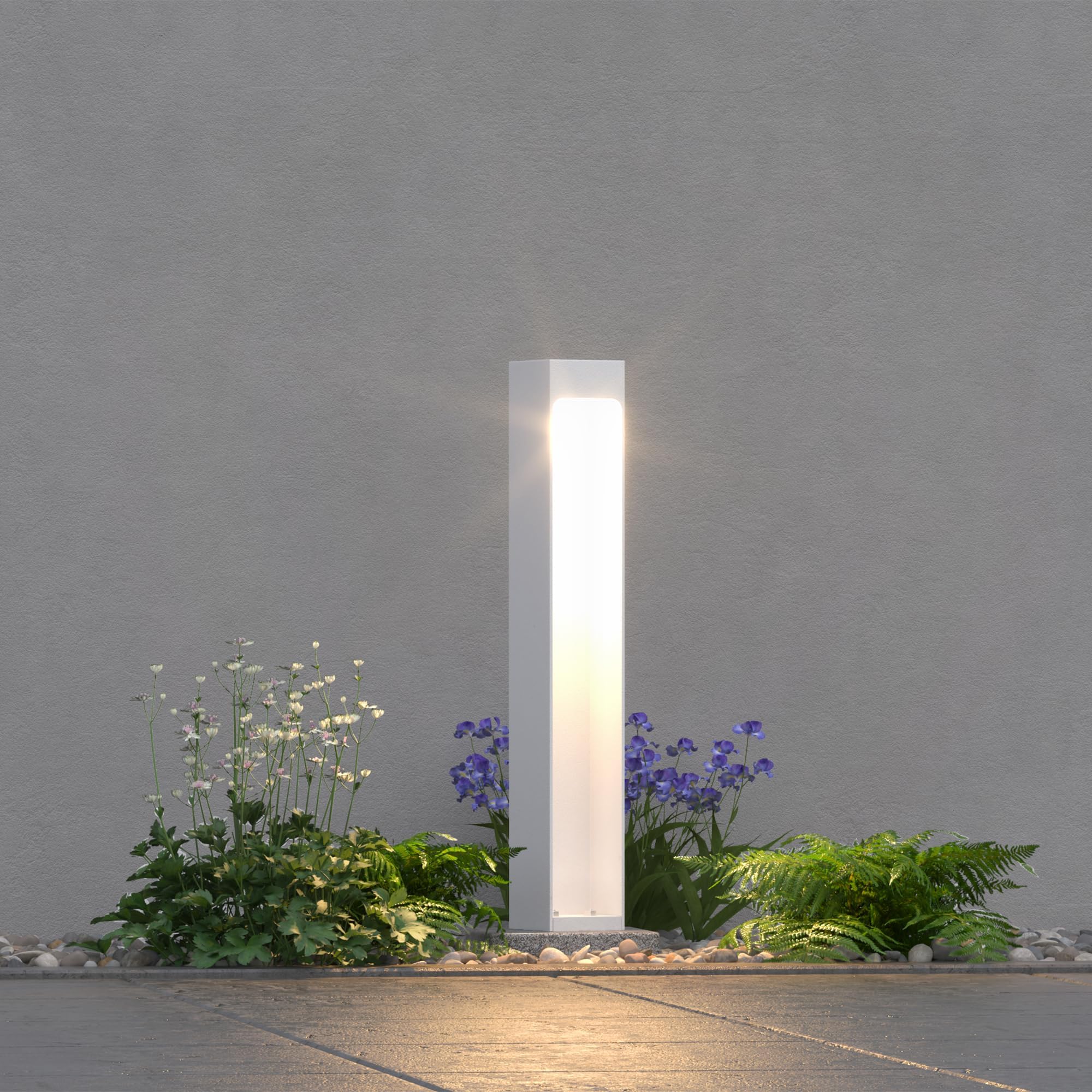 doporro Lampione da Giardino 40 cm IP65 con LED 5W 3000K – Paletto Luminoso da Esterno in Alluminio Bianco Opaco per Sentieri, Vialetti, Terrazze e Cortili, Design Moderno