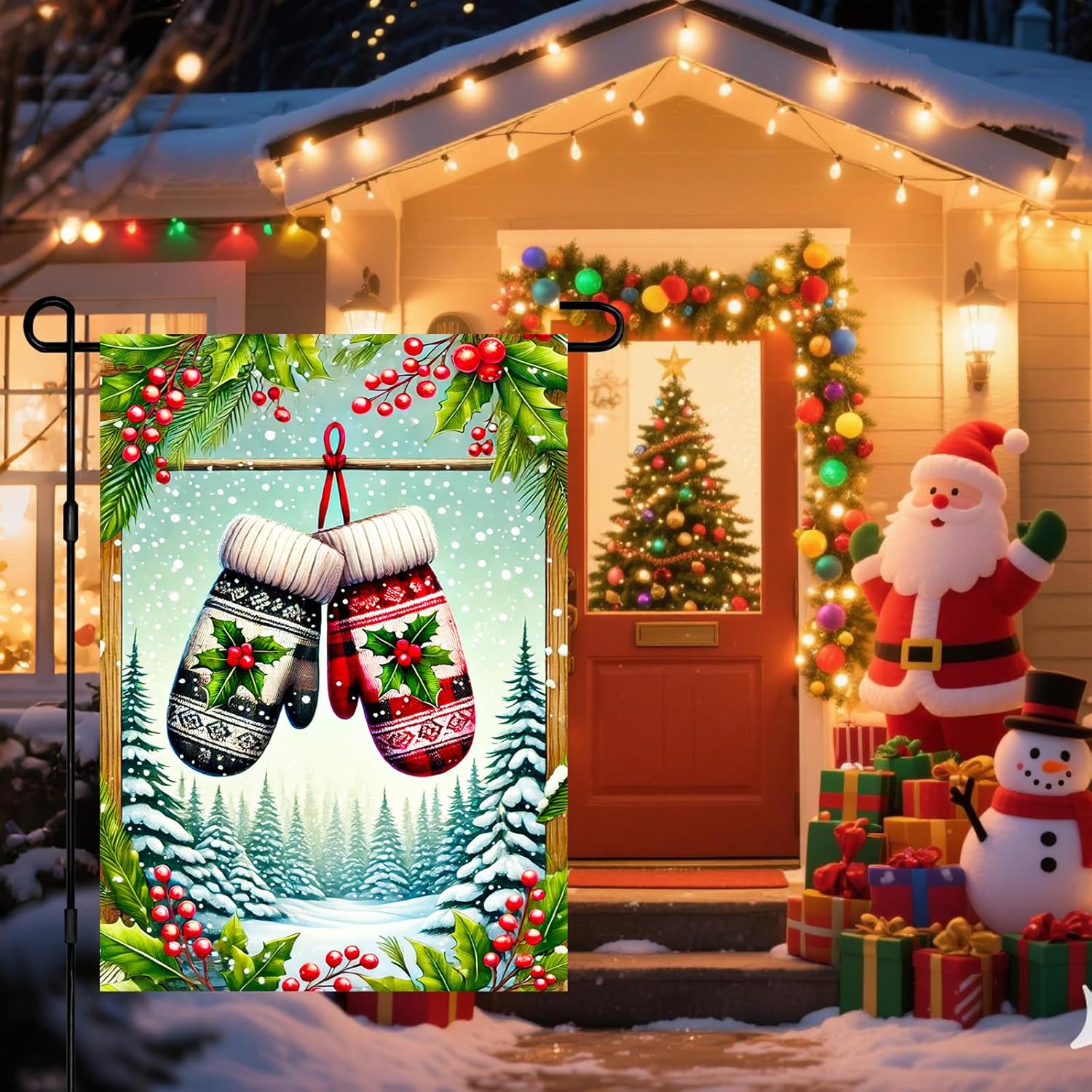 Christmas Garden Flag Winter Holiday Mittens Garden Flag 12x18 Inch Double Sided Outdoor Xmas Yard Lawn Decoration Cozy Snowflake Gloves Seasonal Garden Gardens Flags - Image 2