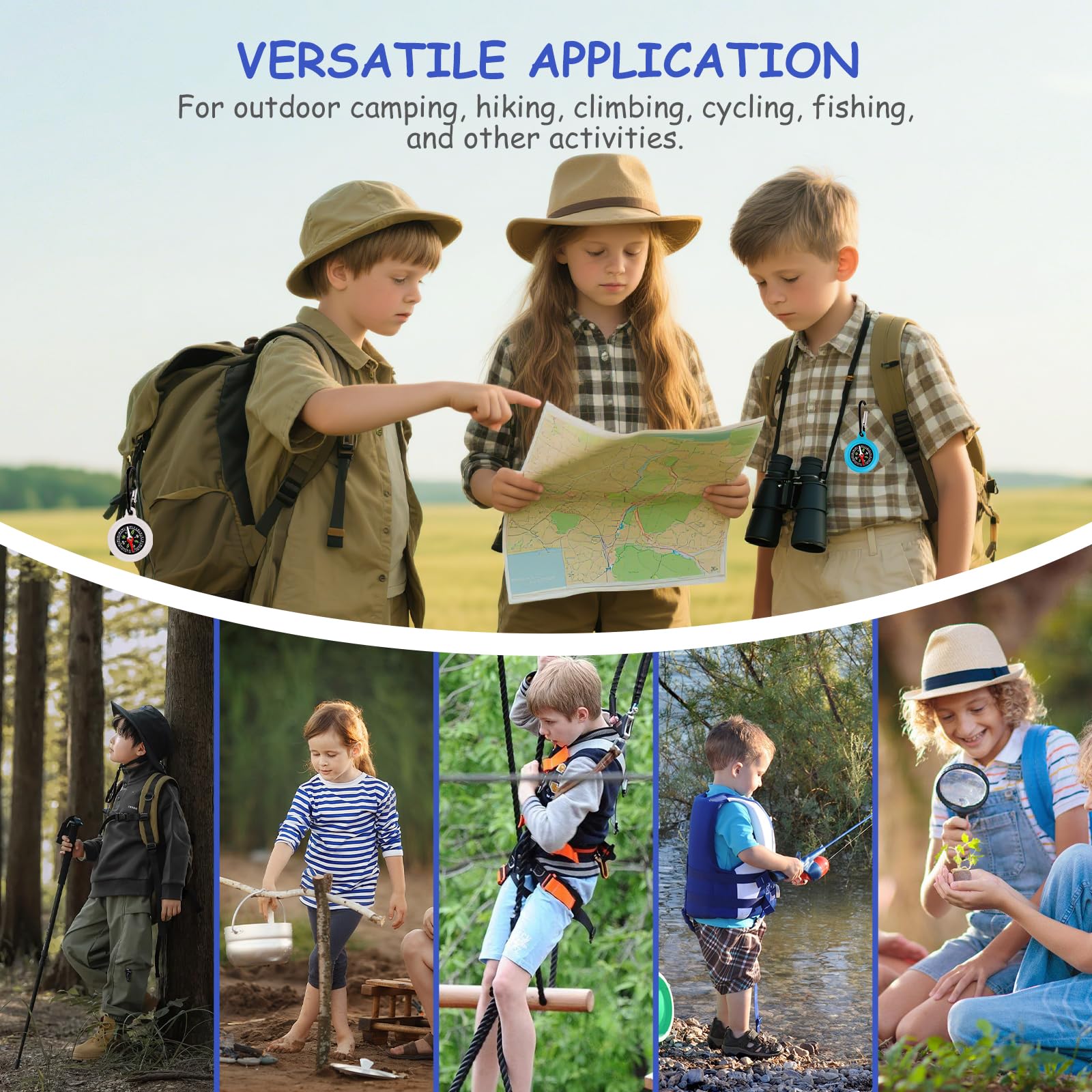 6 pezzi bussola per bambini, compass all'aperto con moschettone, mini portachiavi portatile, per campeggio e attività all'aperto