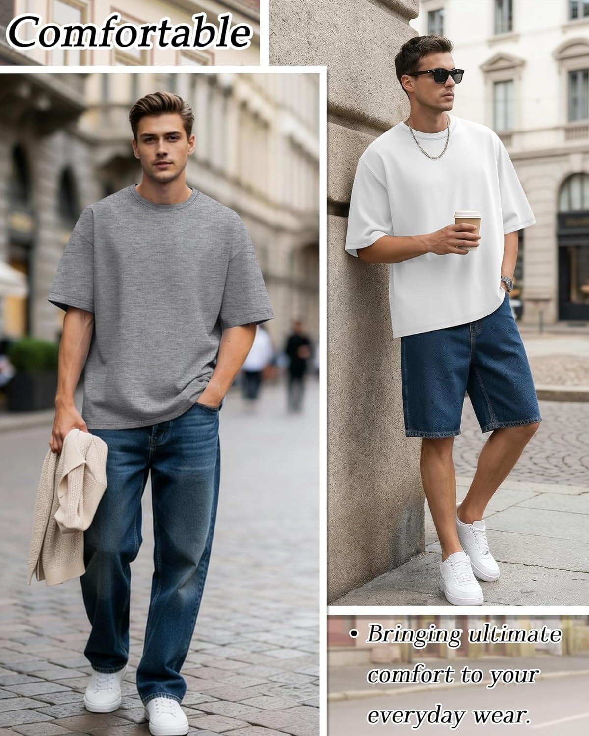 4 Pack Men's Oversized T-Shirts Baggy Short Sleeve Crew Neck Basic Tees Tops Casual... - Image 3