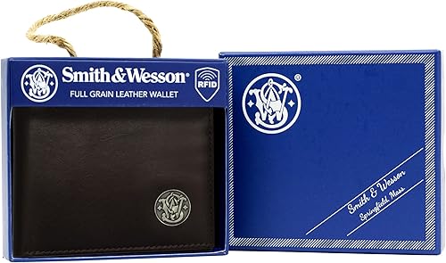 Miniatura 4 de Smith & Wesson - Cartera plegable en color negro y marrón oscuro, regalo de cumpleaños para hombre, cartera plegable hecha a mano (marrón oscuro)